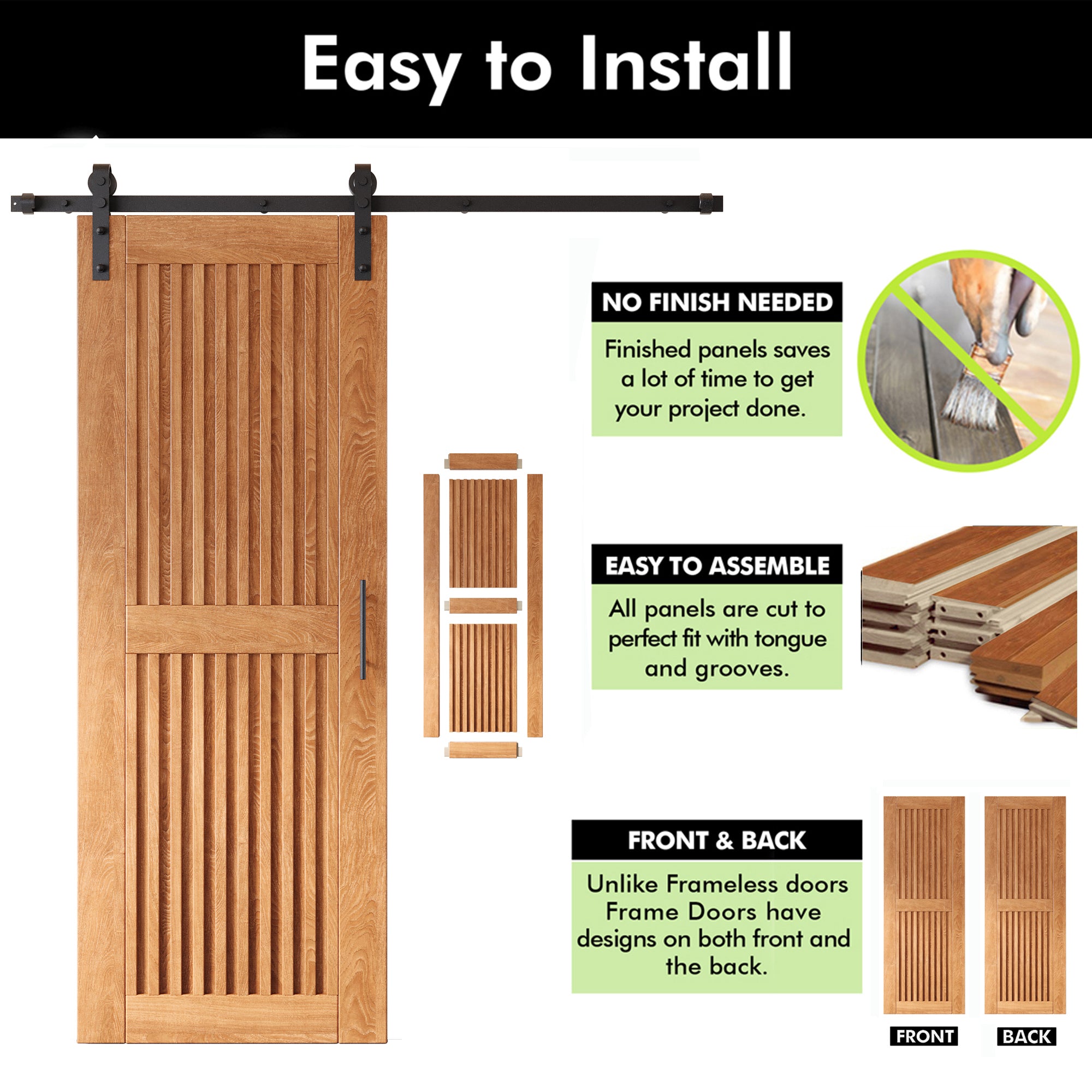 80" Height Early American Vertical Stripe Design Unassembled & Finished Pine Wood Barn Door with Non-Bypass Installation Hardware Kit(Interior Use Only)