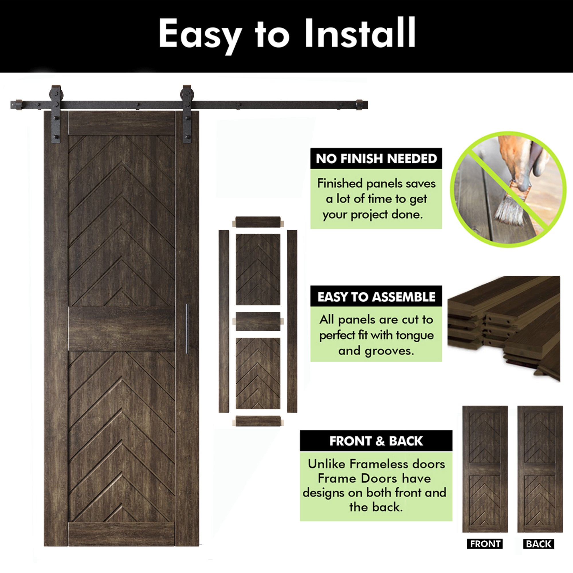 sliding barn door hardware kit with two doors pine wood barn door ebony fishbone design