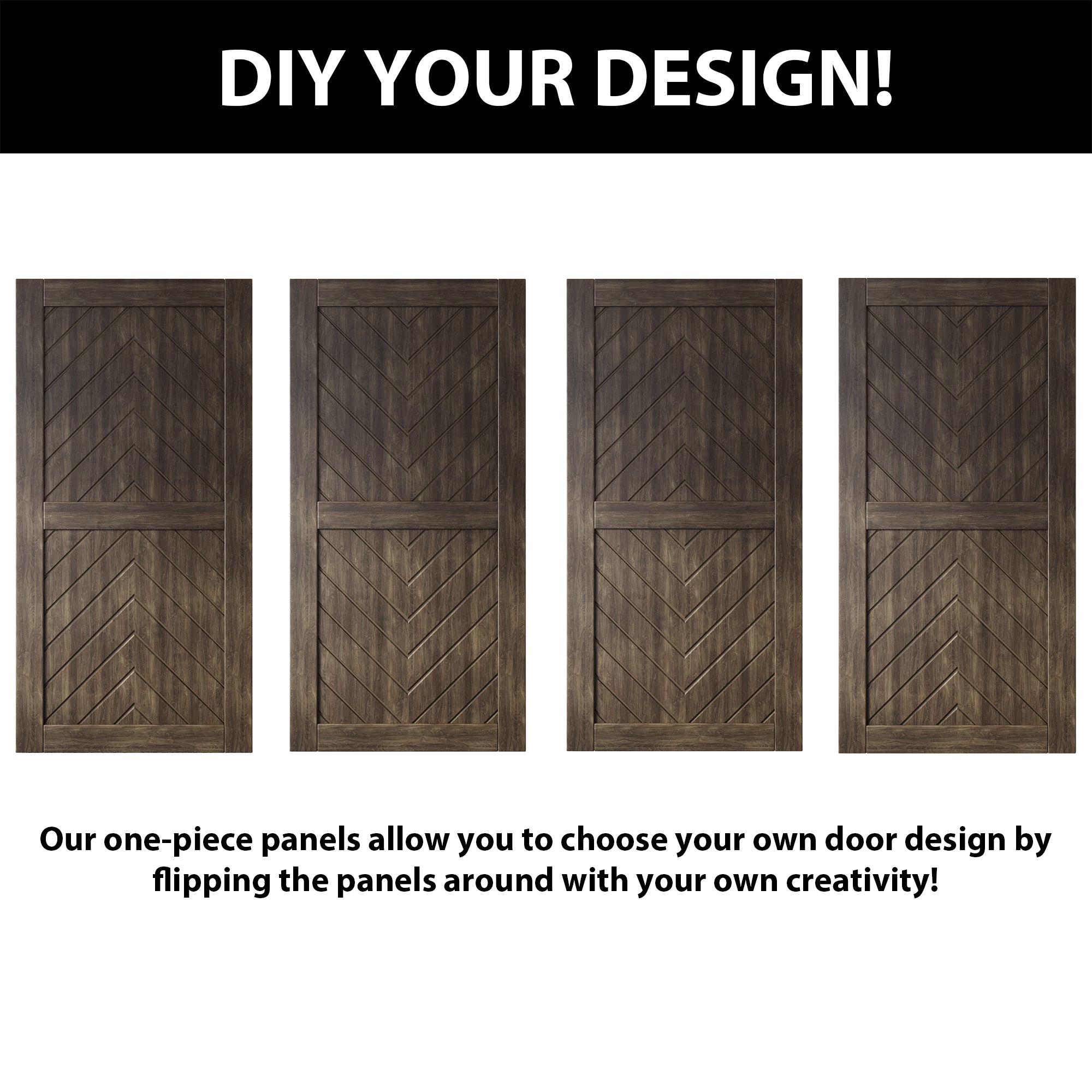80" Height Ebony Fishbone Design Unassembled & Finished Pine Wood Barn Door (Interior Use Only)