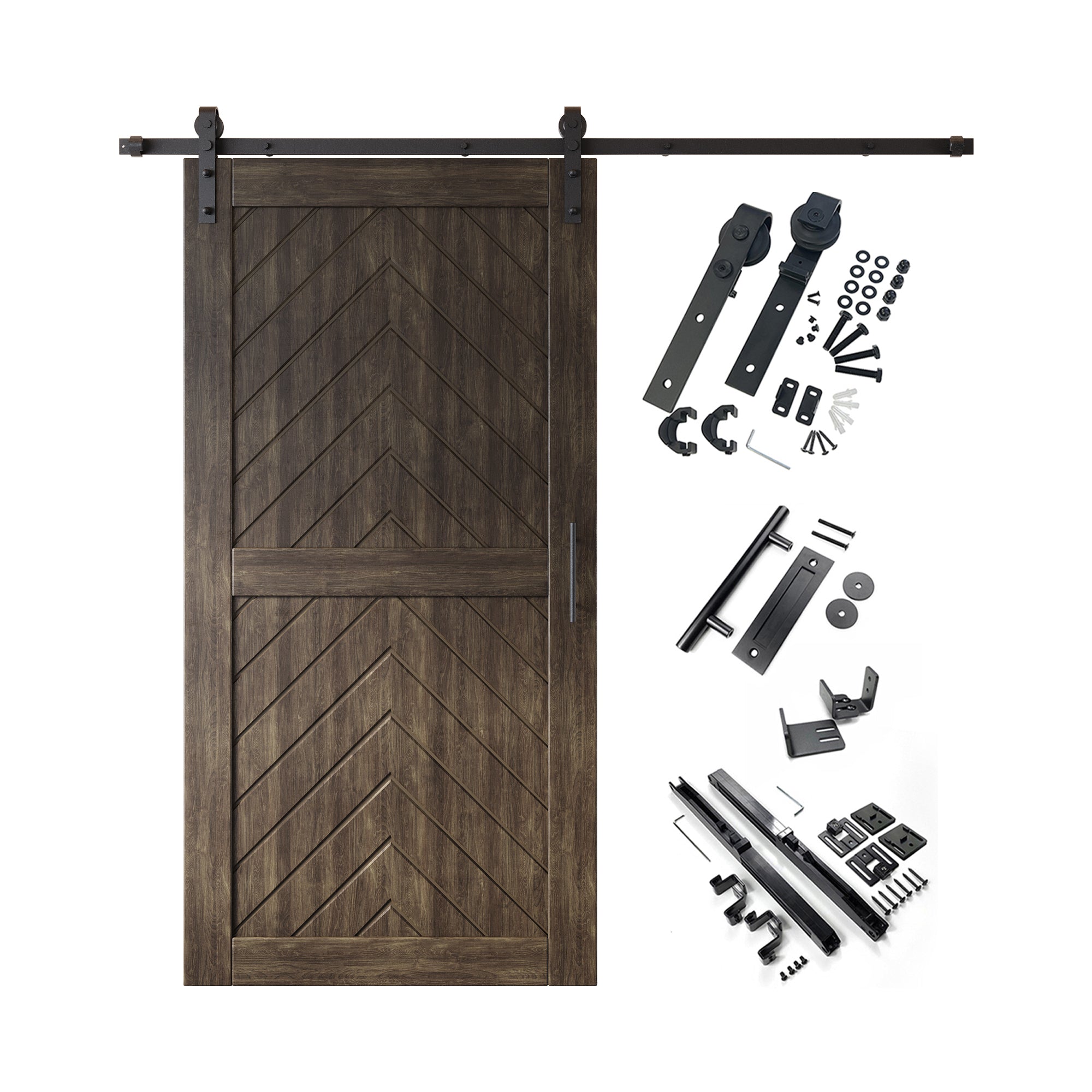 sliding barn door hardware kit with pine wood barn door