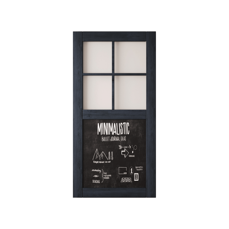 finished chalkboard barn door with frosted glass panels_Homacer