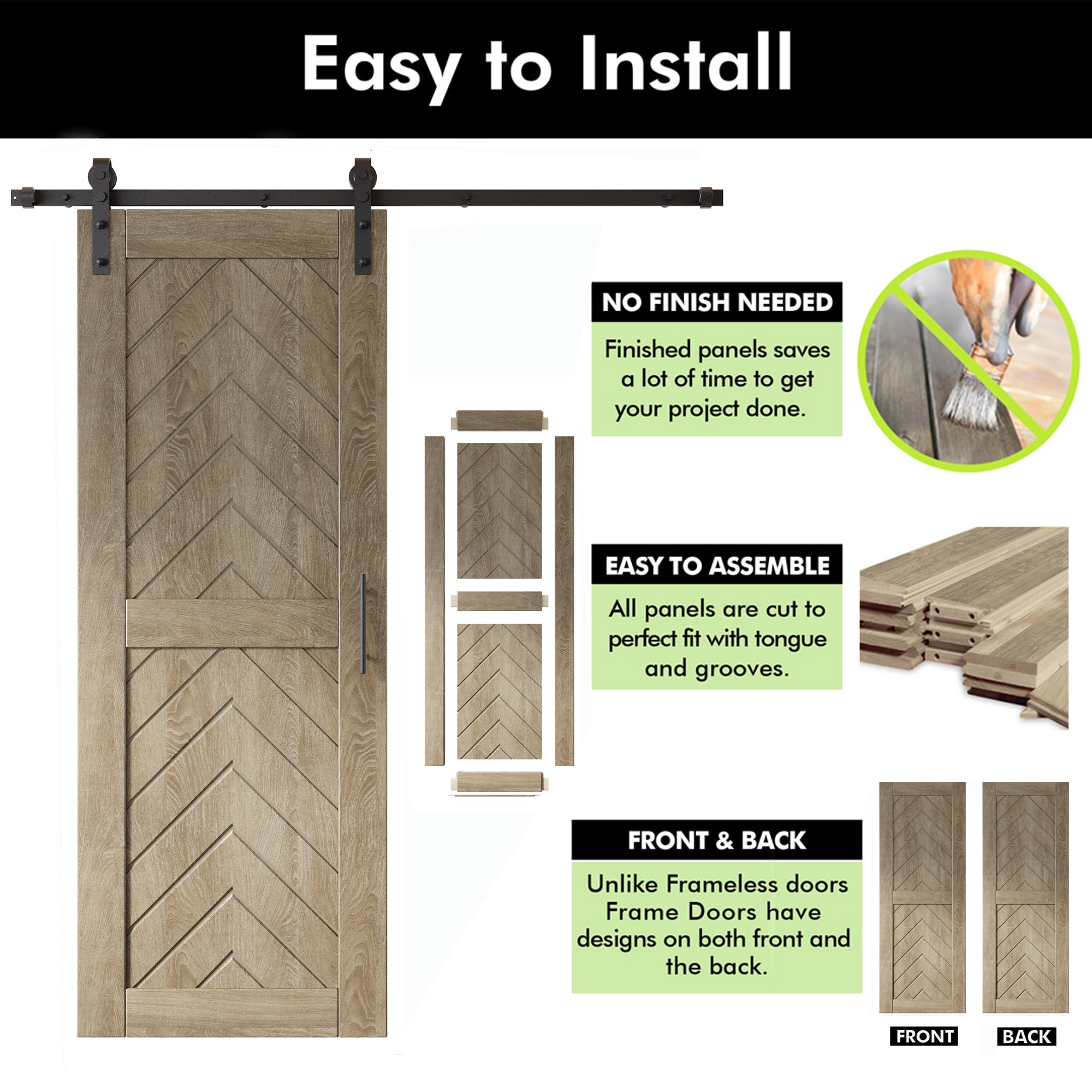 80-inch finished classic gray pine barn door, fishbone design