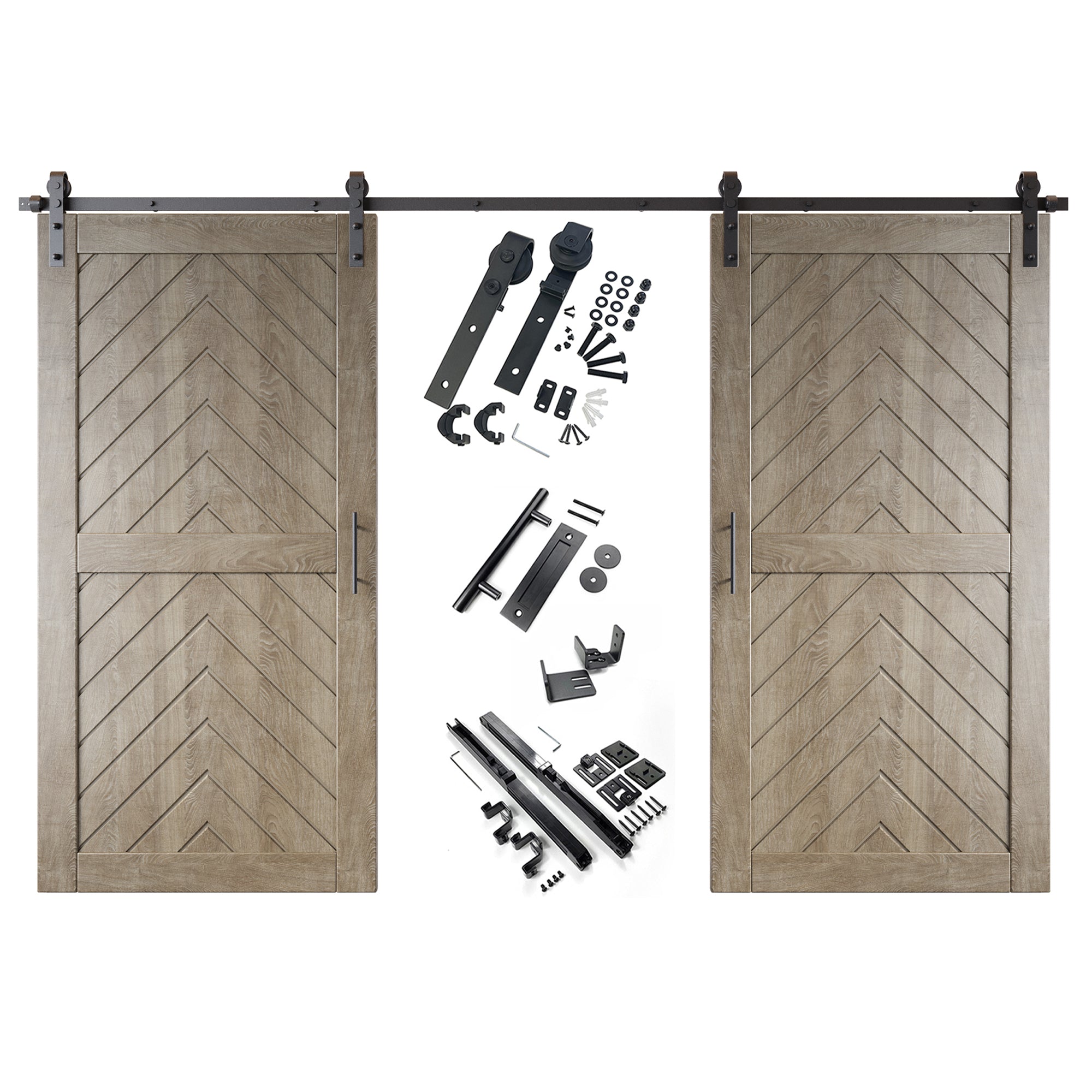sliding barn door hardware kit with two doors pine wood barn door gray