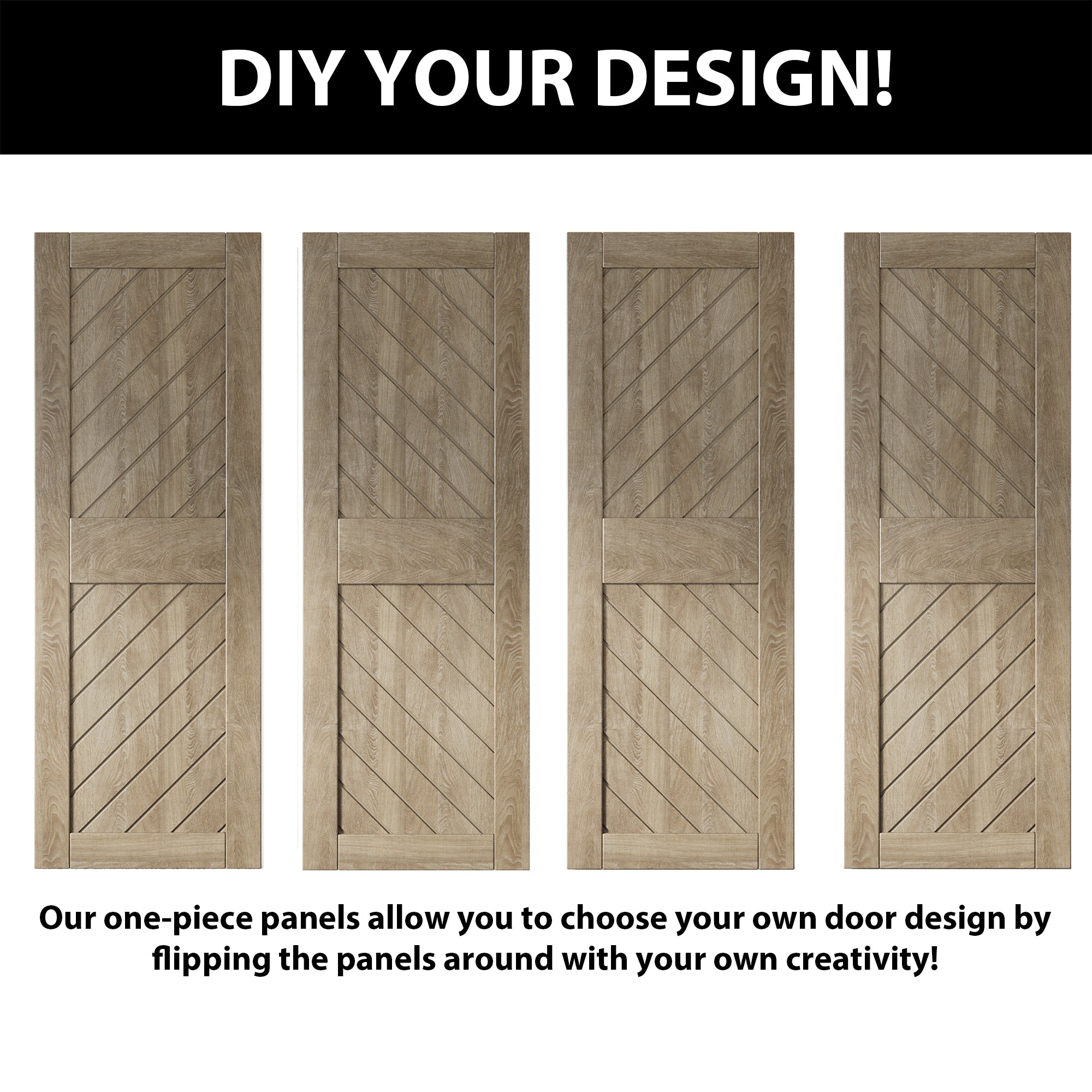 84-inch finished classic gray pine barn door, slanted stripe design