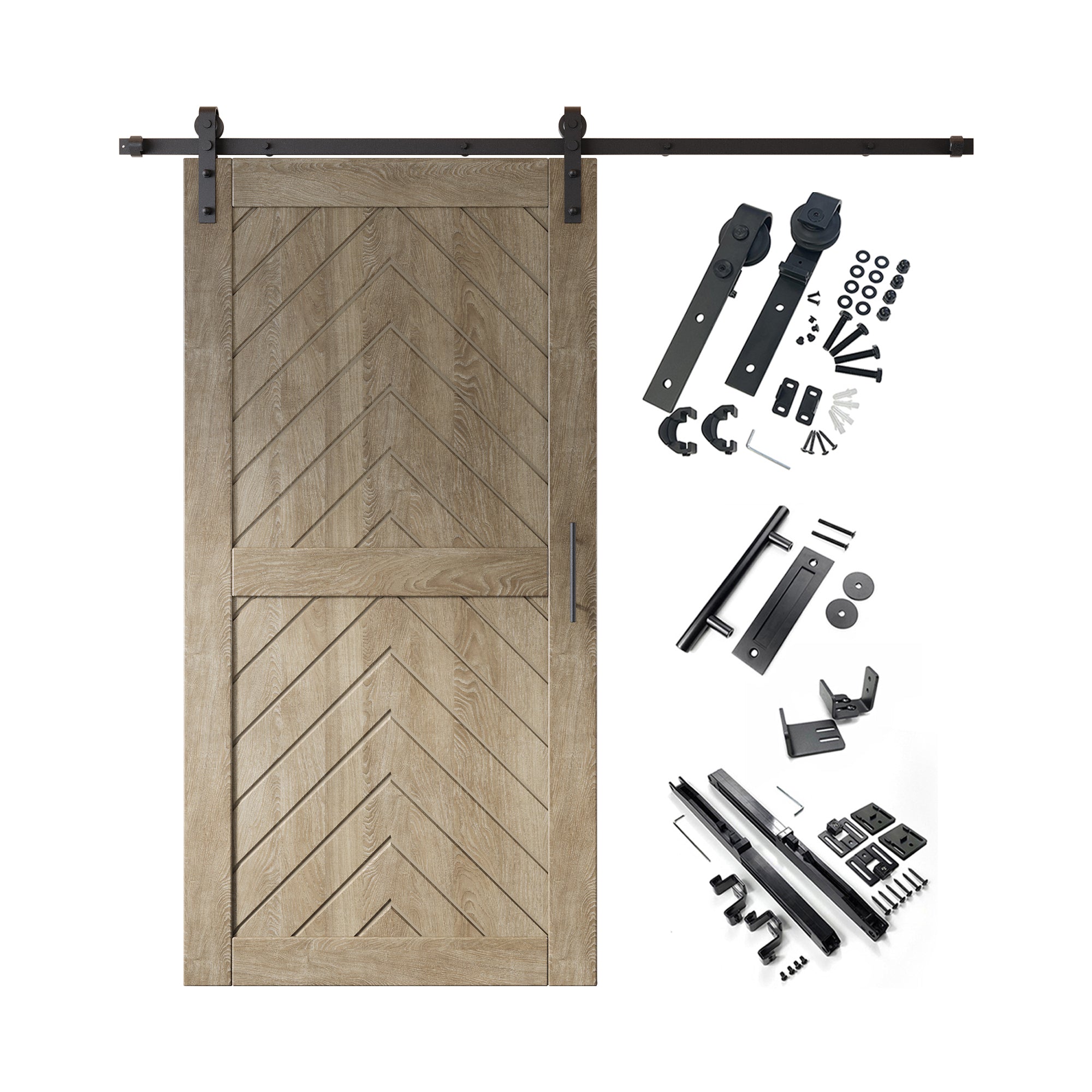 sliding barn door hardware with gray pine wood door