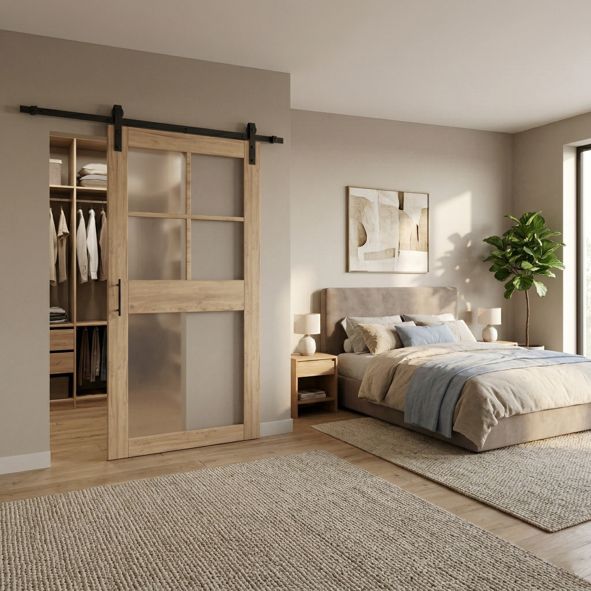 Glass barn doors for bedroom