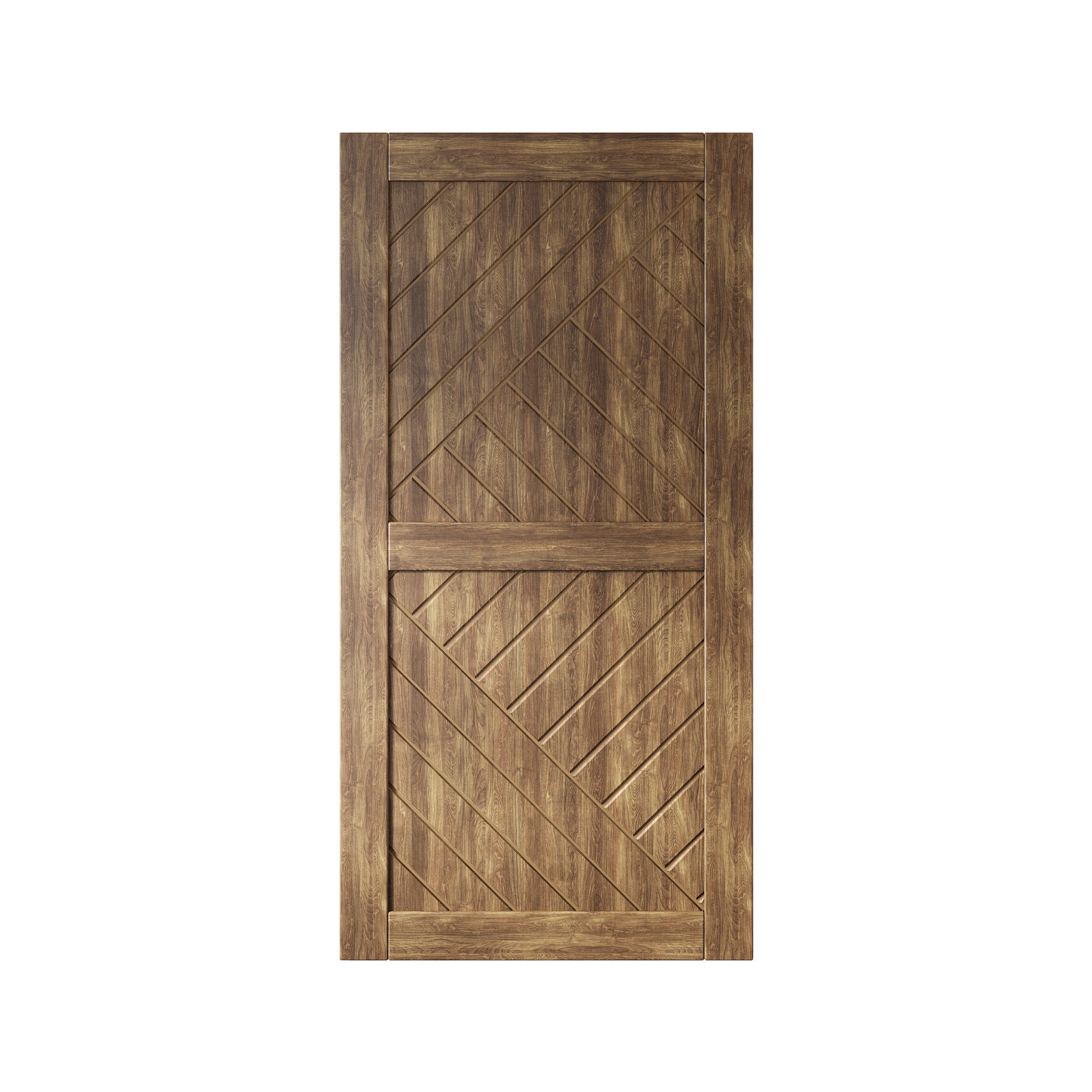 80" Height Dark Walnut Geometric Design Unassembled & Finished Pine Wood Barn Door (Interior Use Only)