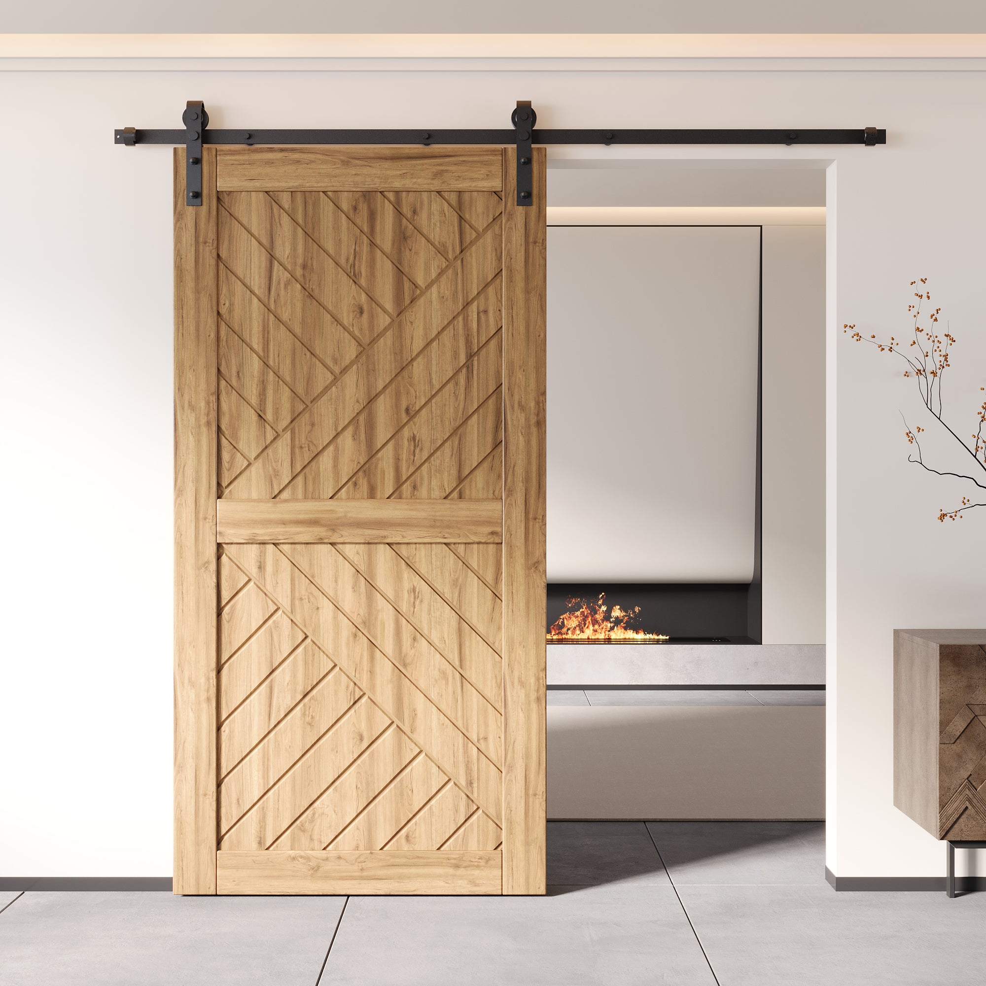 80" Height Geometric Design Unassembled & Unfinished Pine Wood Barn Door (Interior Use Only)