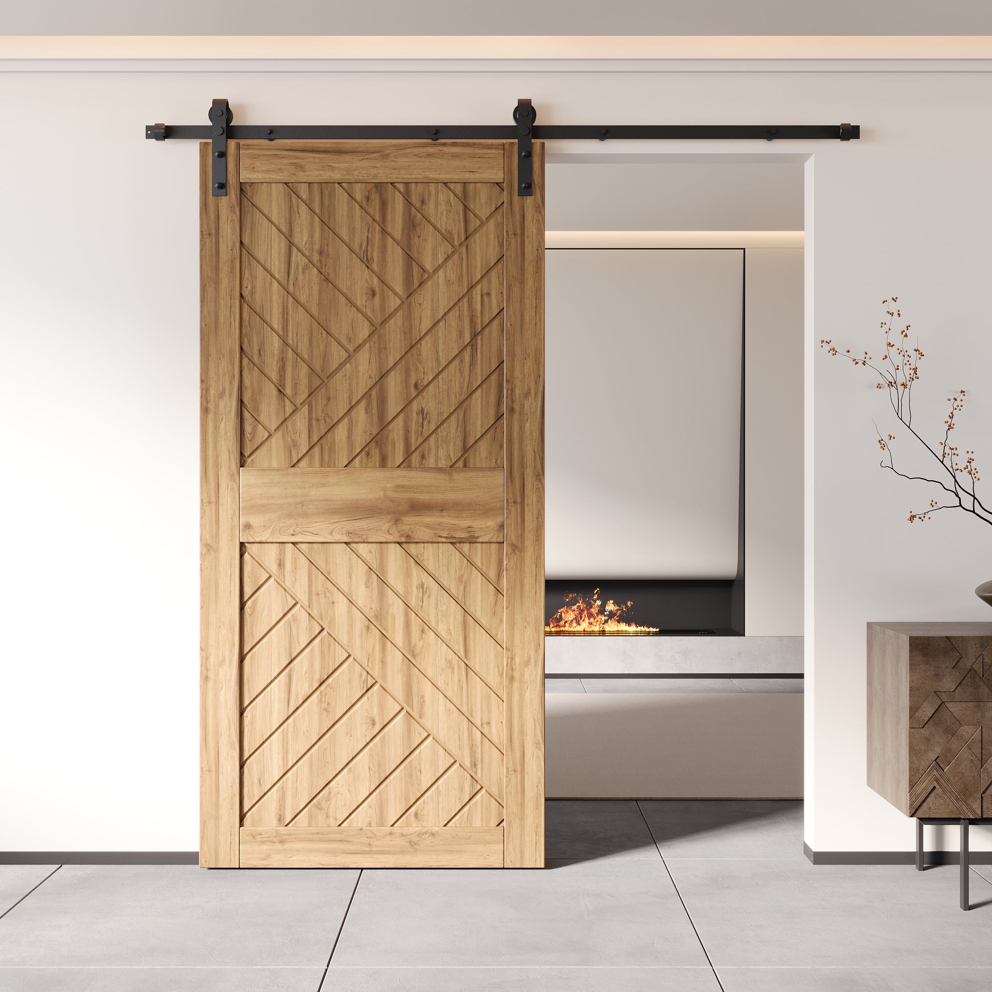 84" Height Geometric Design Unassembled & Unfinished Pine Wood Barn Door (Interior Use Only)