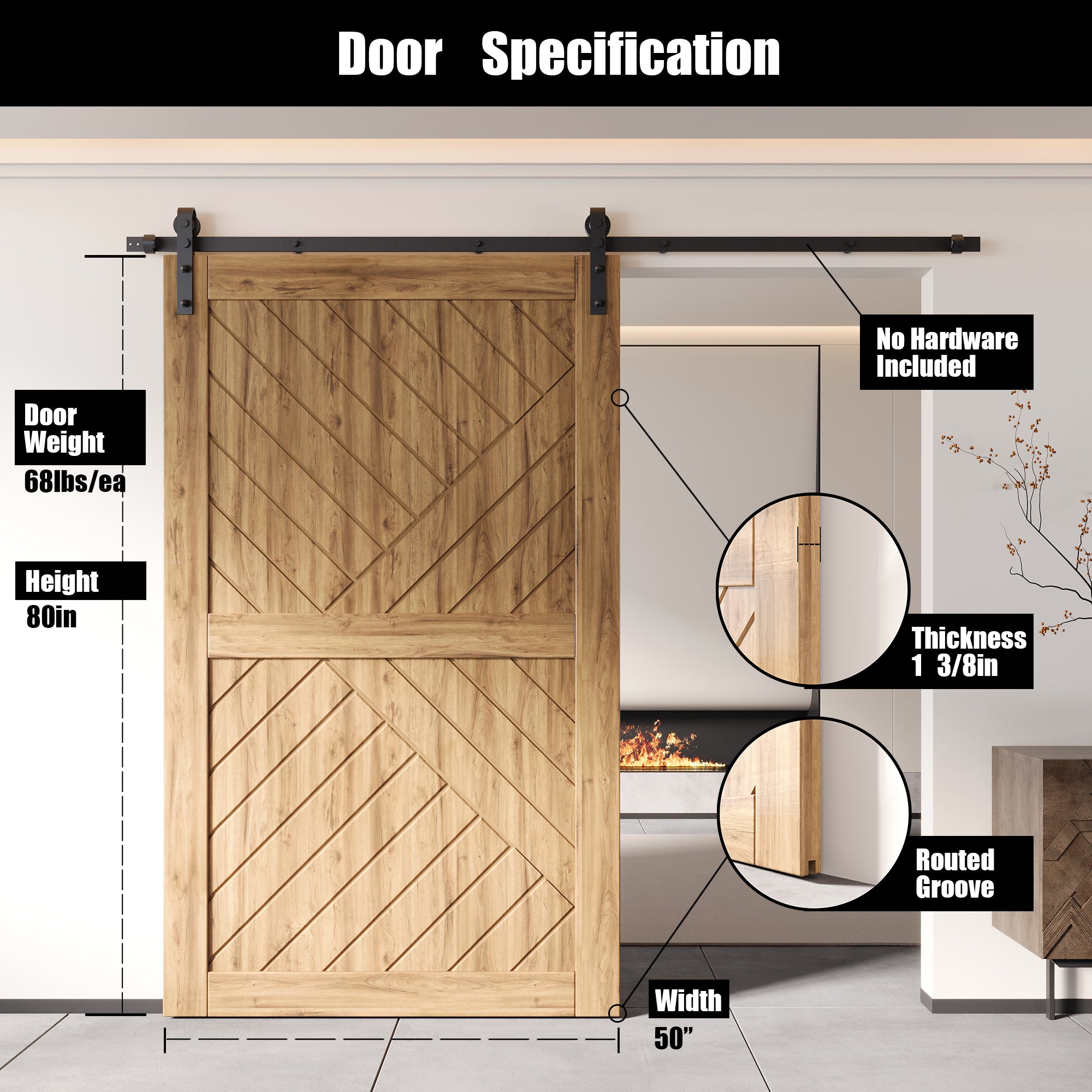 80" Height Geometric Design Unassembled & Unfinished Pine Wood Barn Door (Interior Use Only)