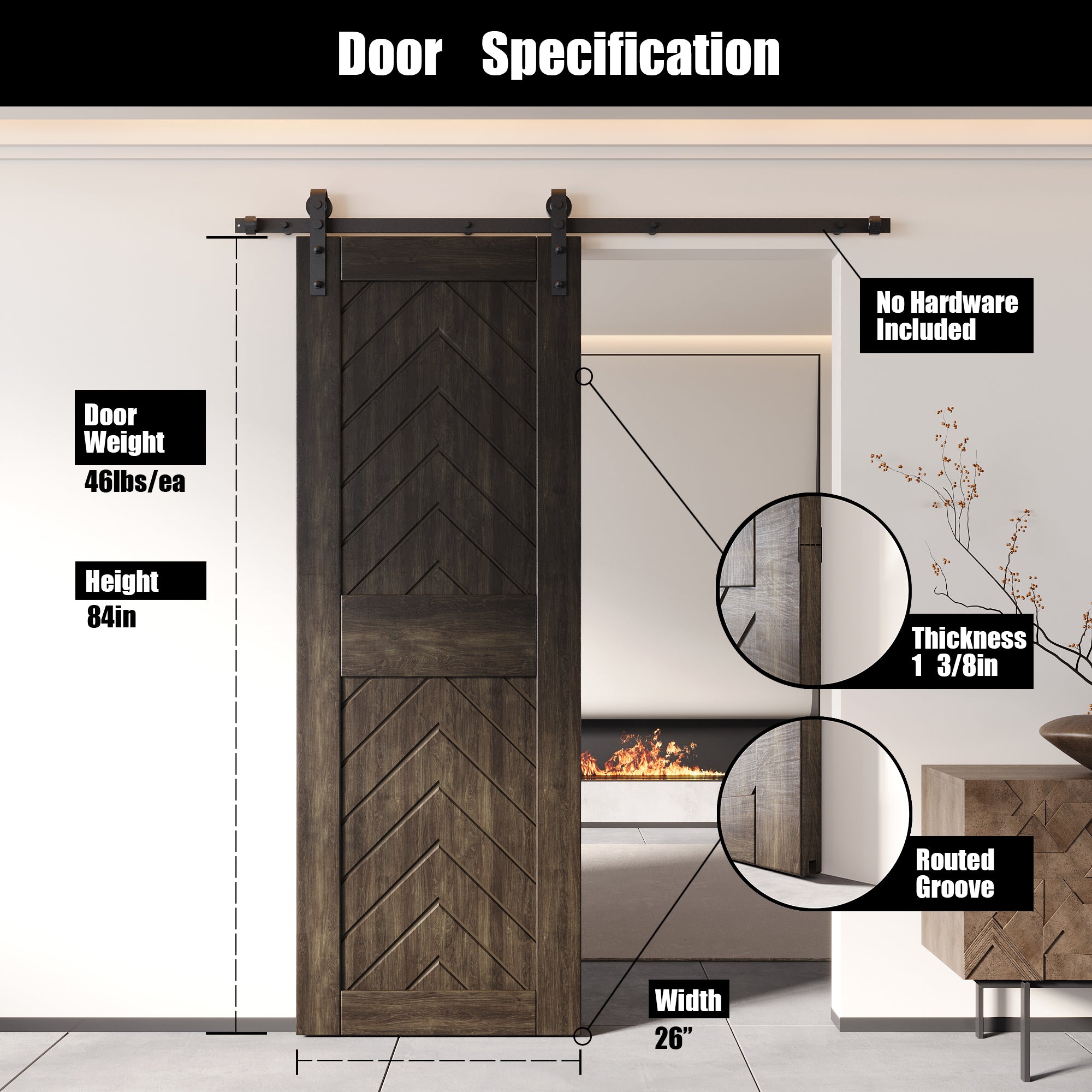 Ebony Pine Wood Barn Door