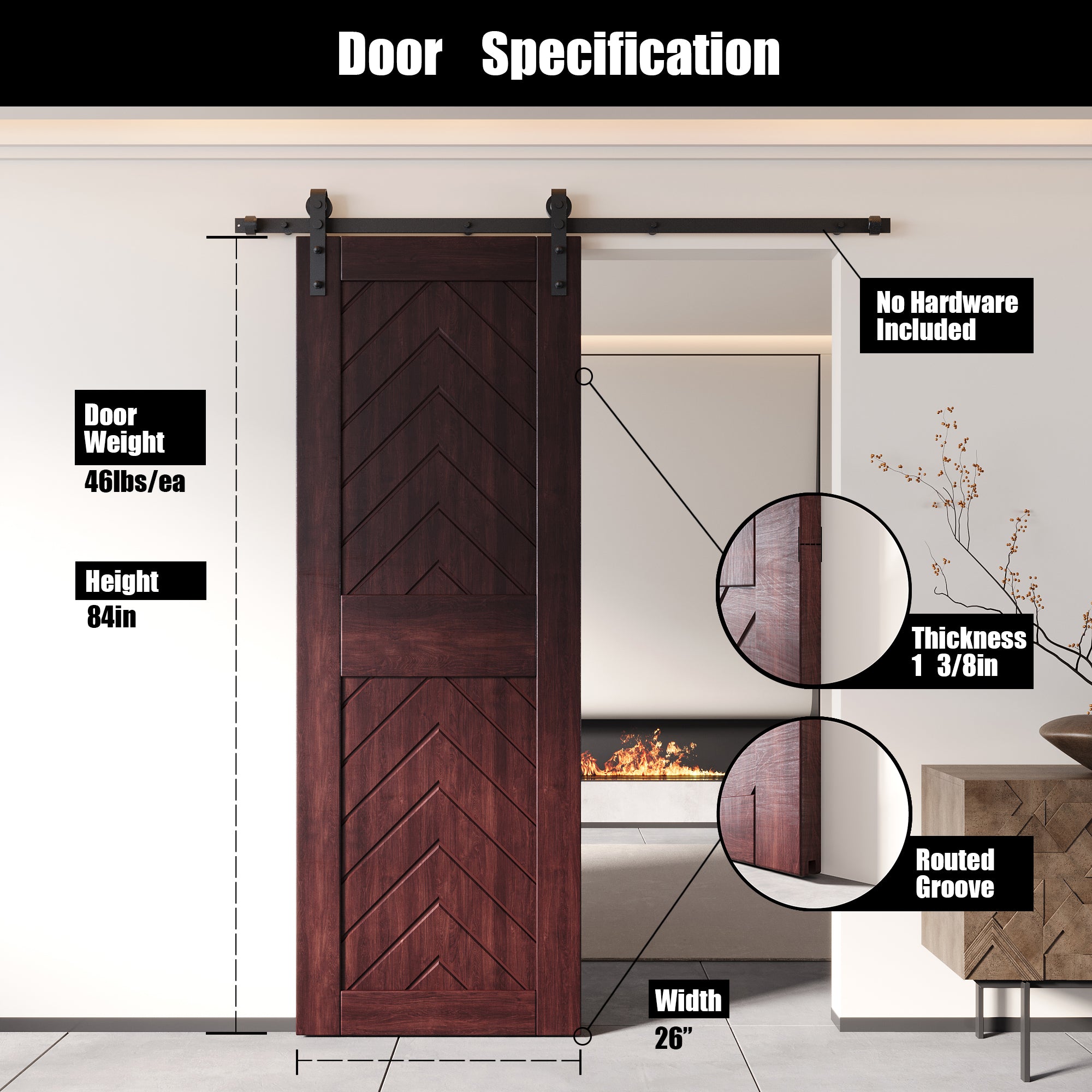 pine wood barn door red fishbone