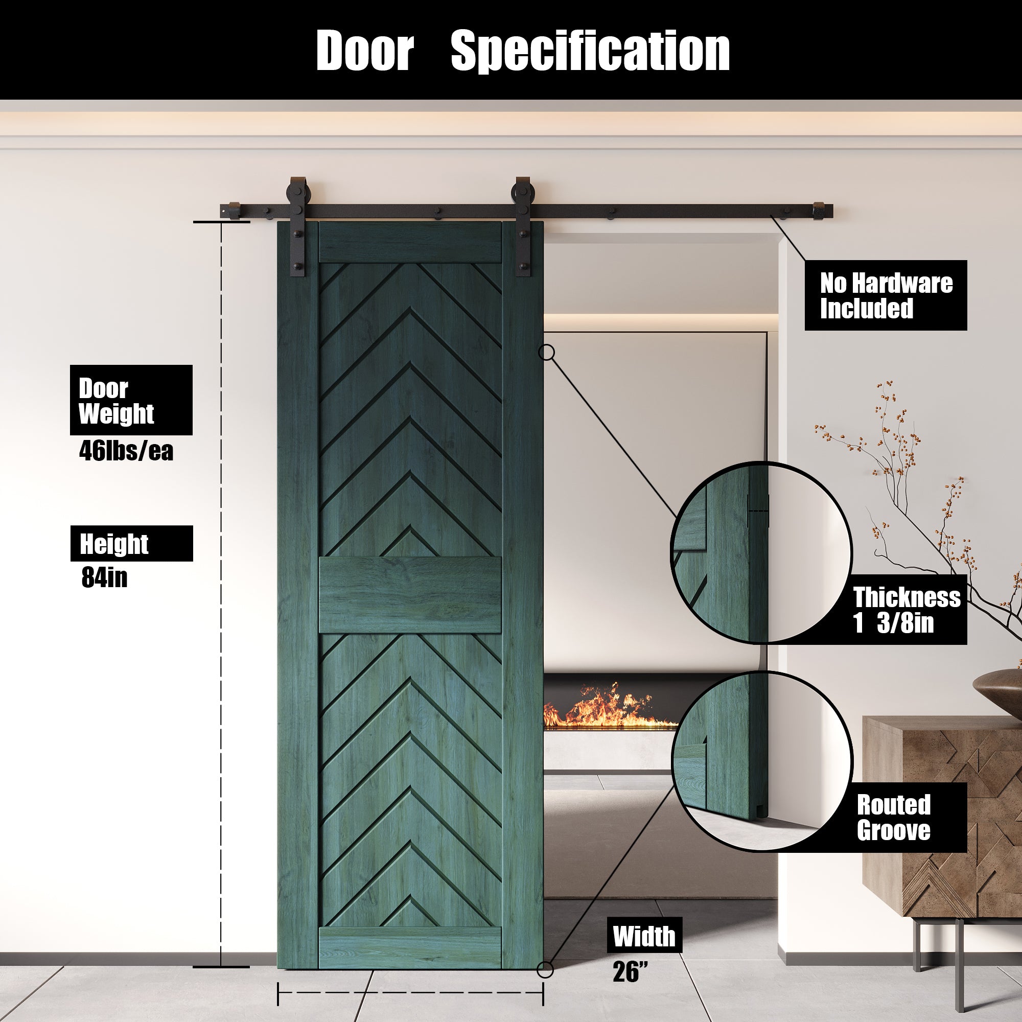 fishbone pine wood barn door