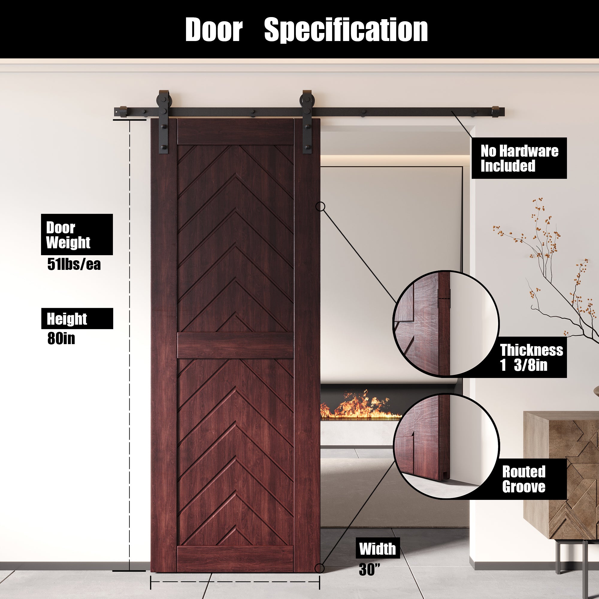 pine wood barn door red