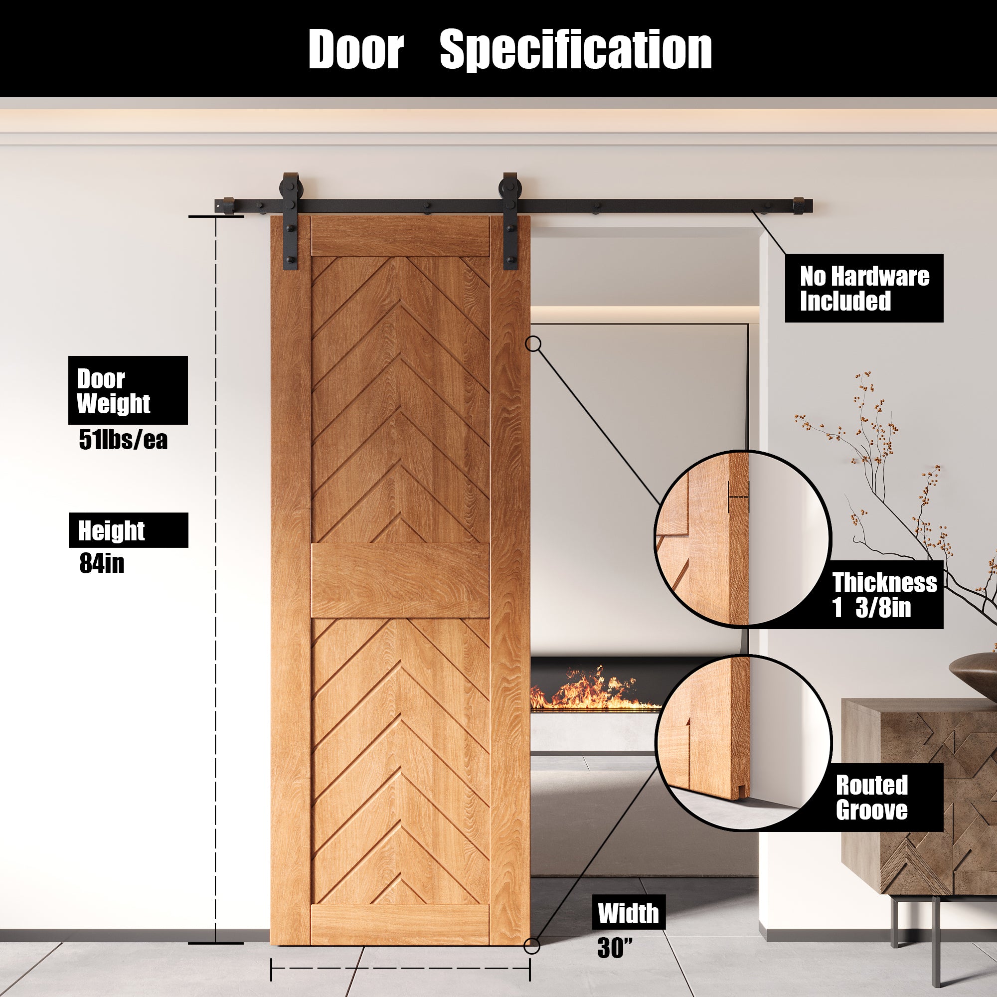 fishbone pine wood barn door