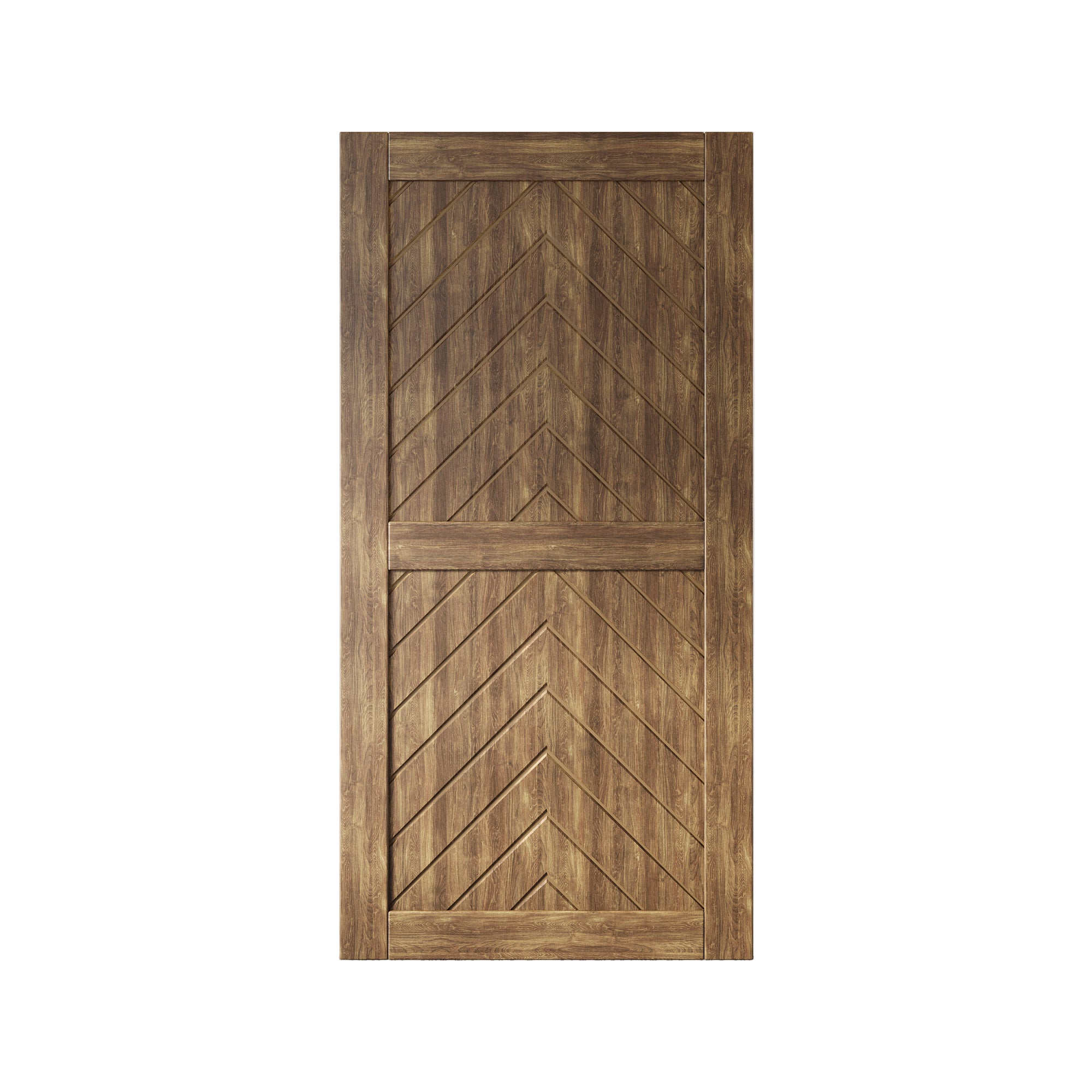 80" Height Dark Walnut Fishbone Design Unassembled & Finished Pine Wood Barn Door (Interior Use Only)