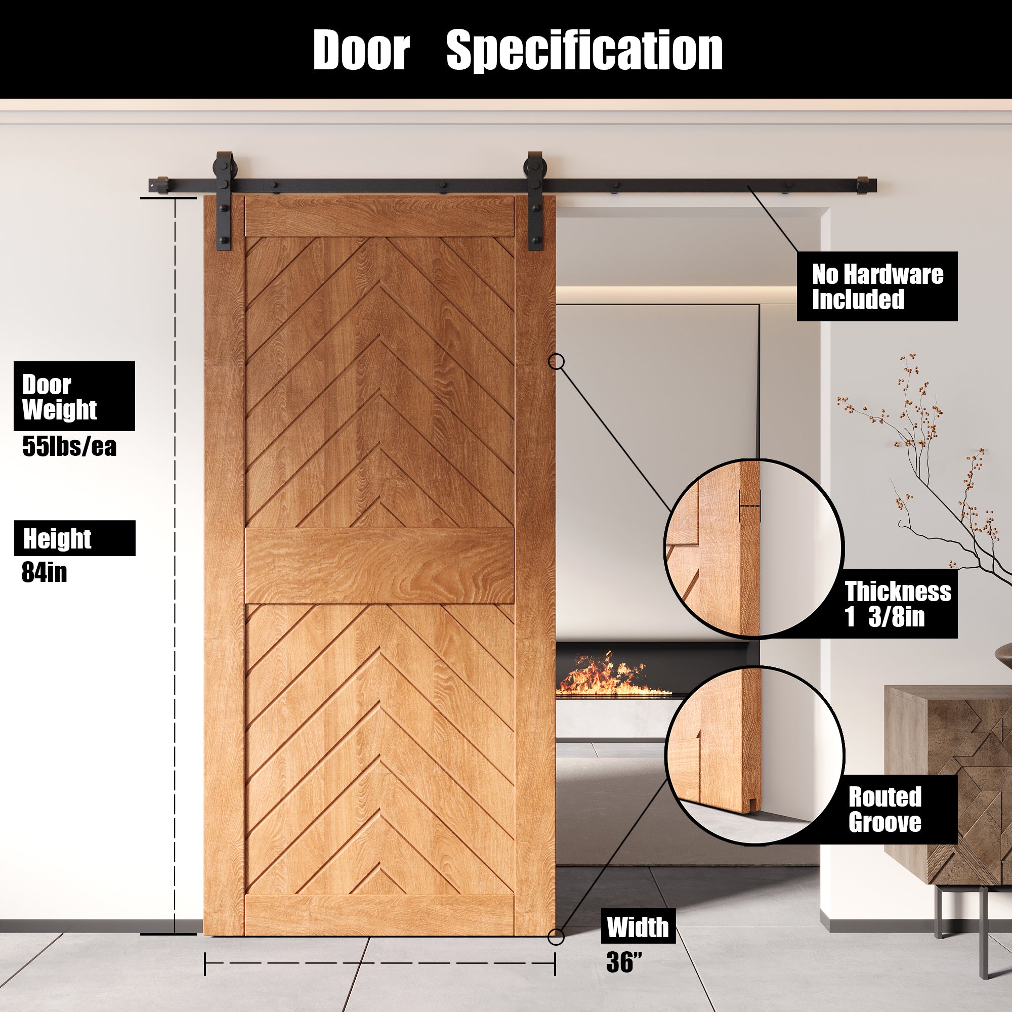 fishbone pine wood barn door