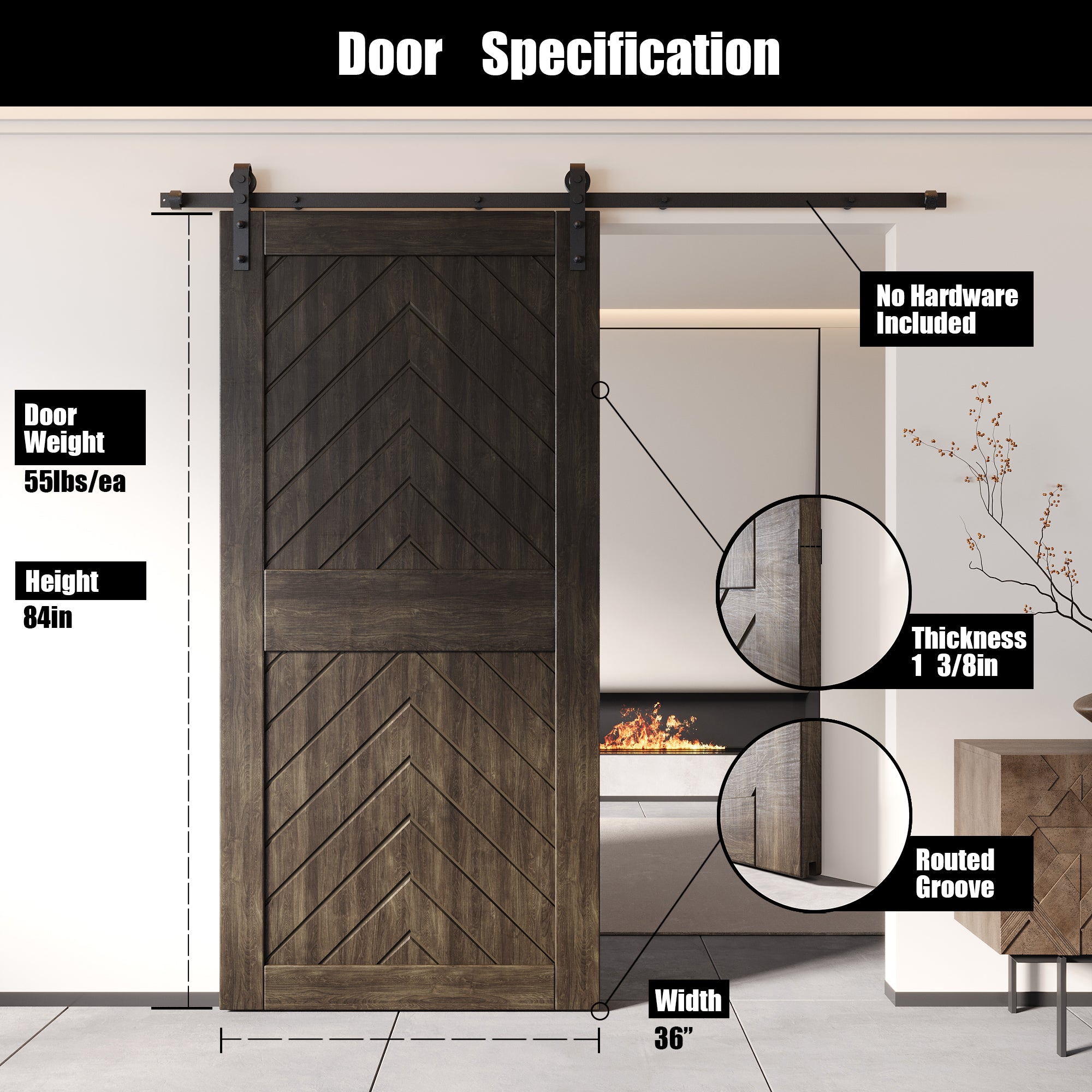 Ebony Pine Wood Barn Door
