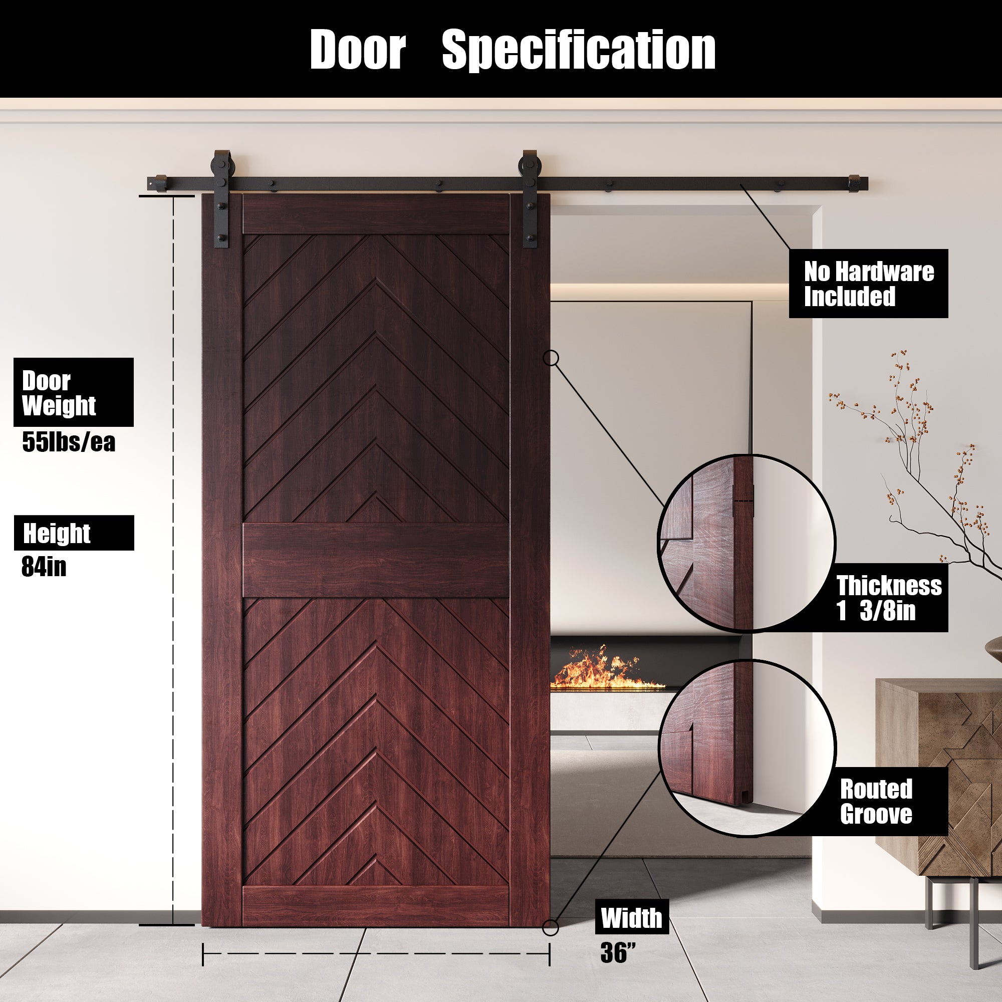 pine wood barn door red fishbone