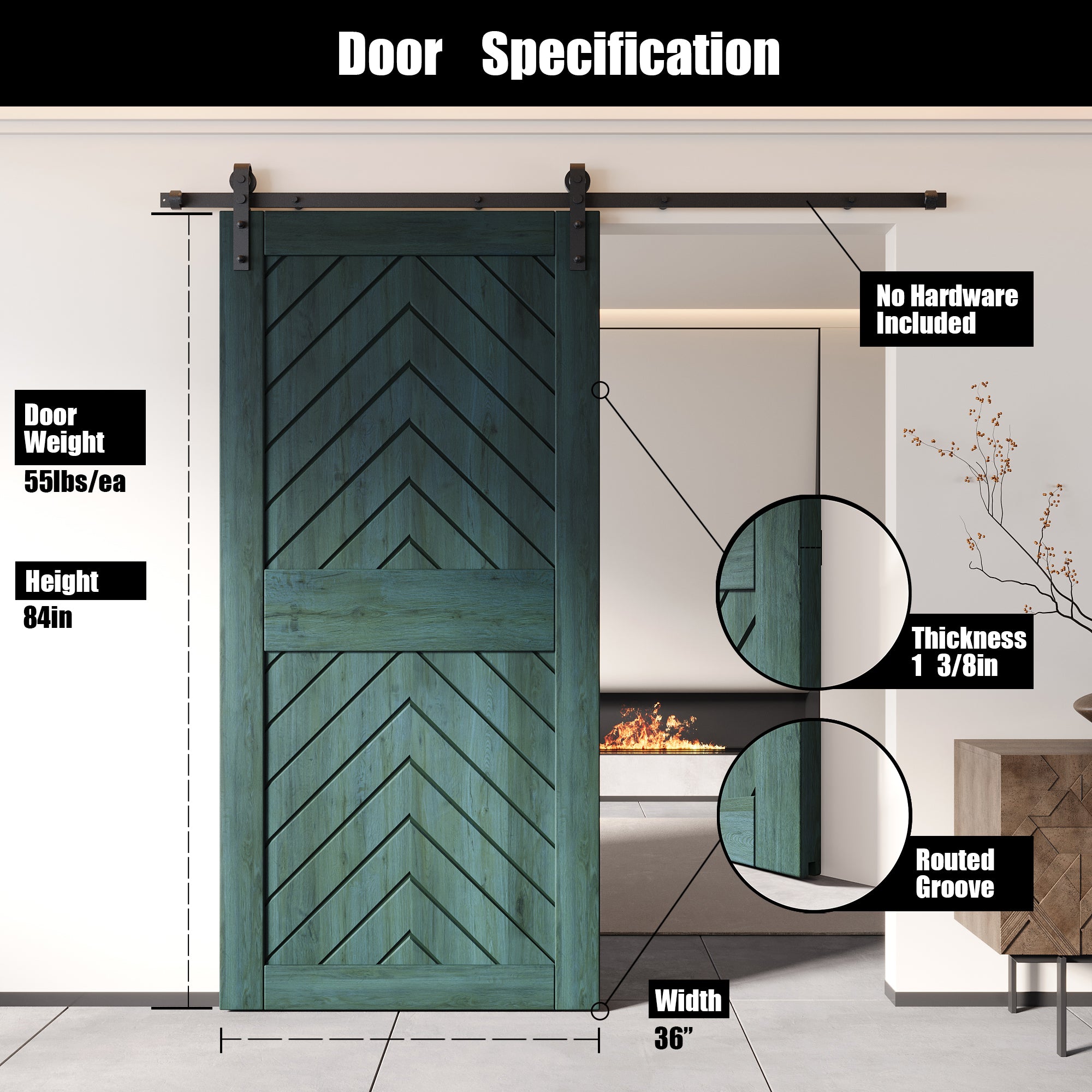 fishbone pine wood barn door