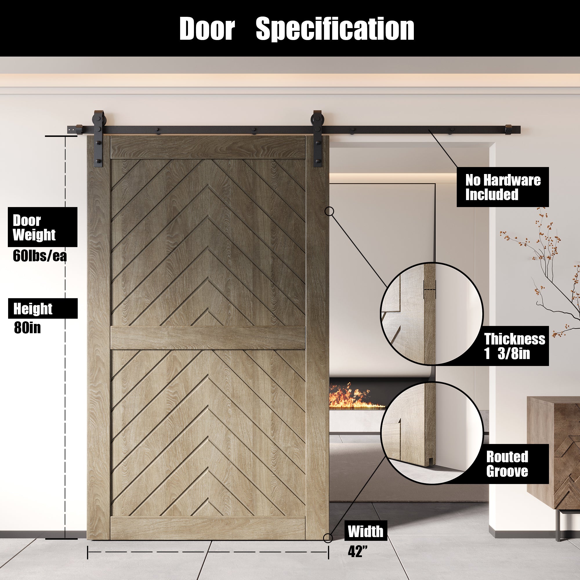 interior-use 80-inch classic gray fishbone pine barn door