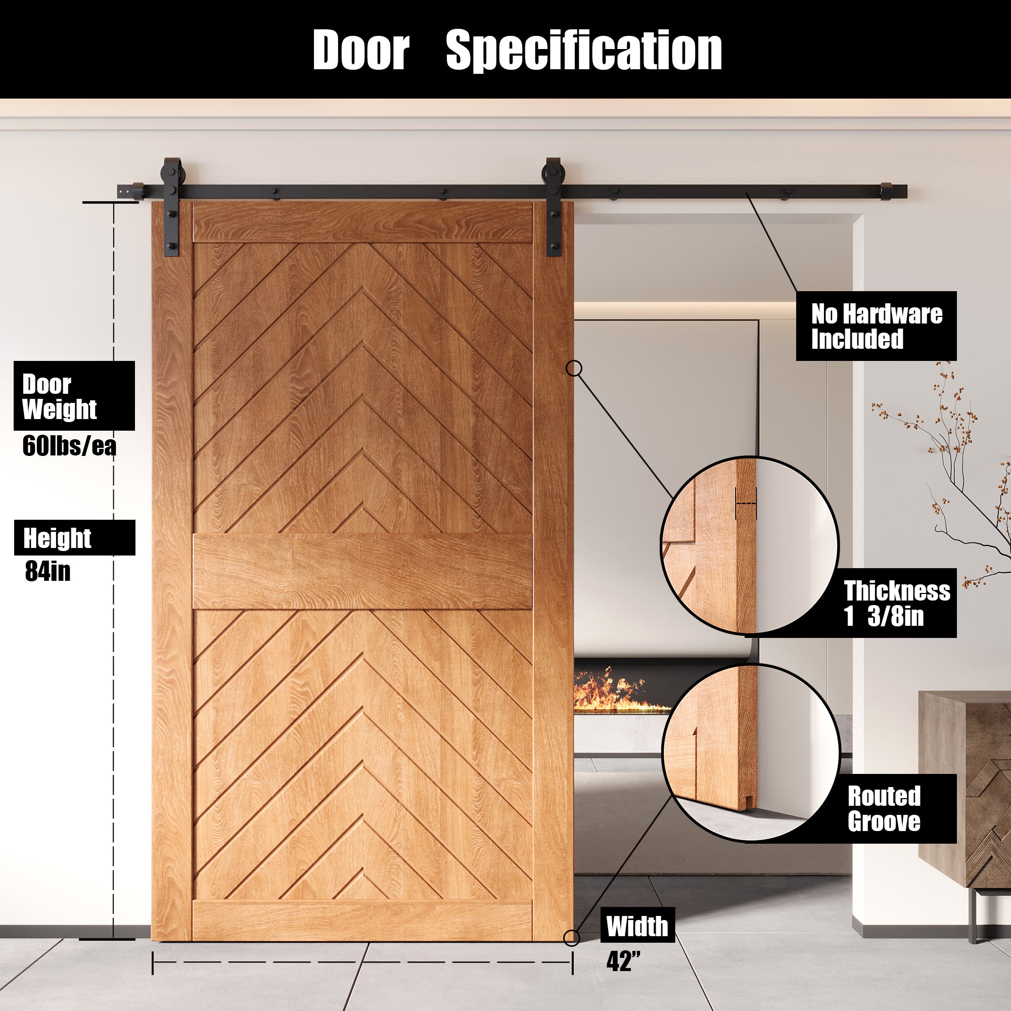 fishbone pine wood barn door