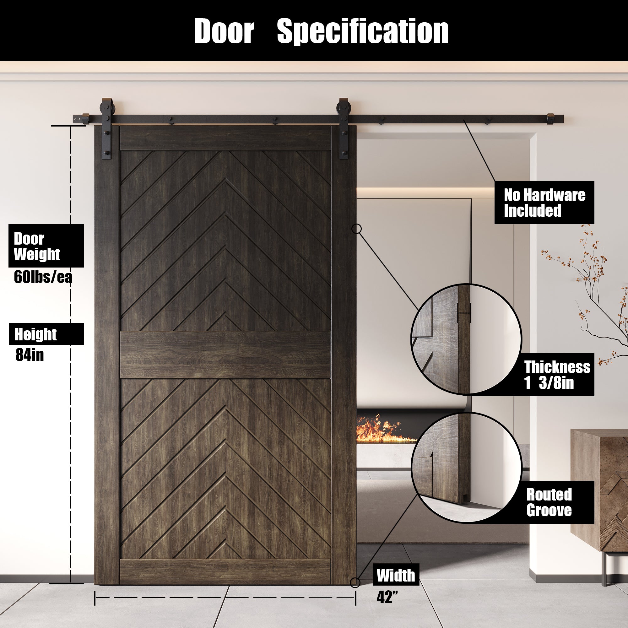 Ebony Pine Wood Barn Door