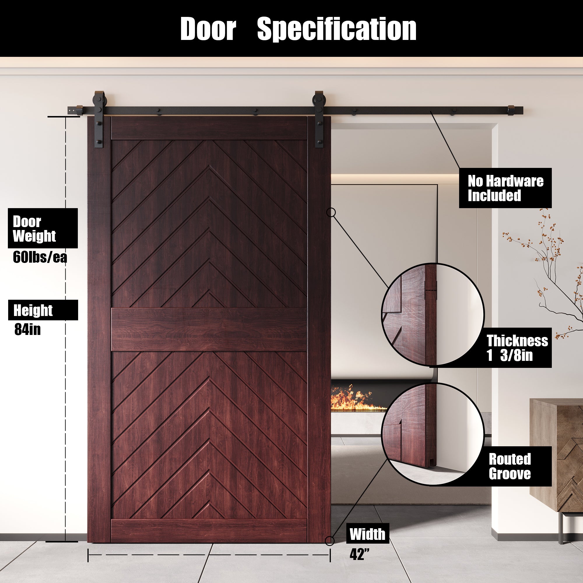 pine wood barn door red fishbone