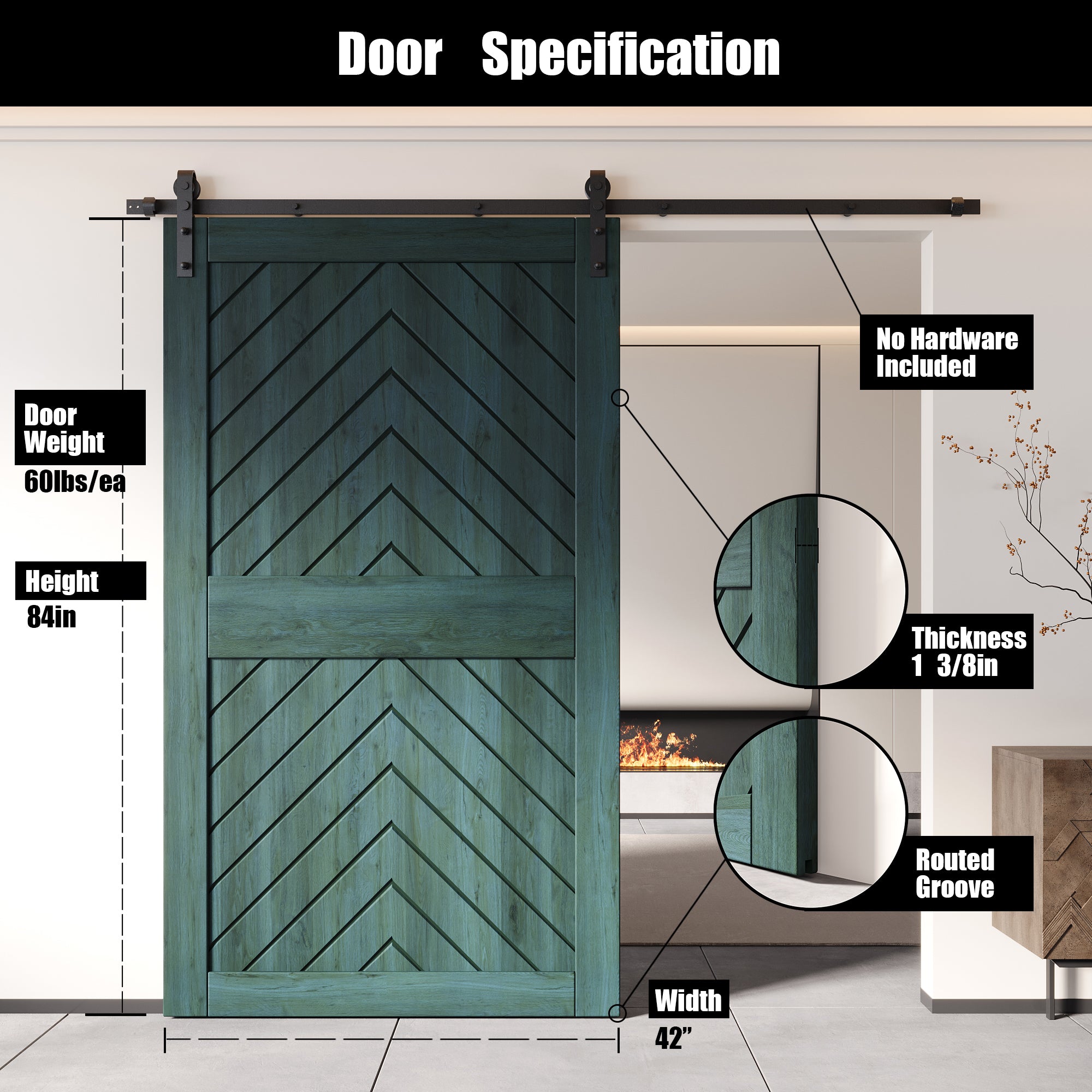 fishbone pine wood barn door