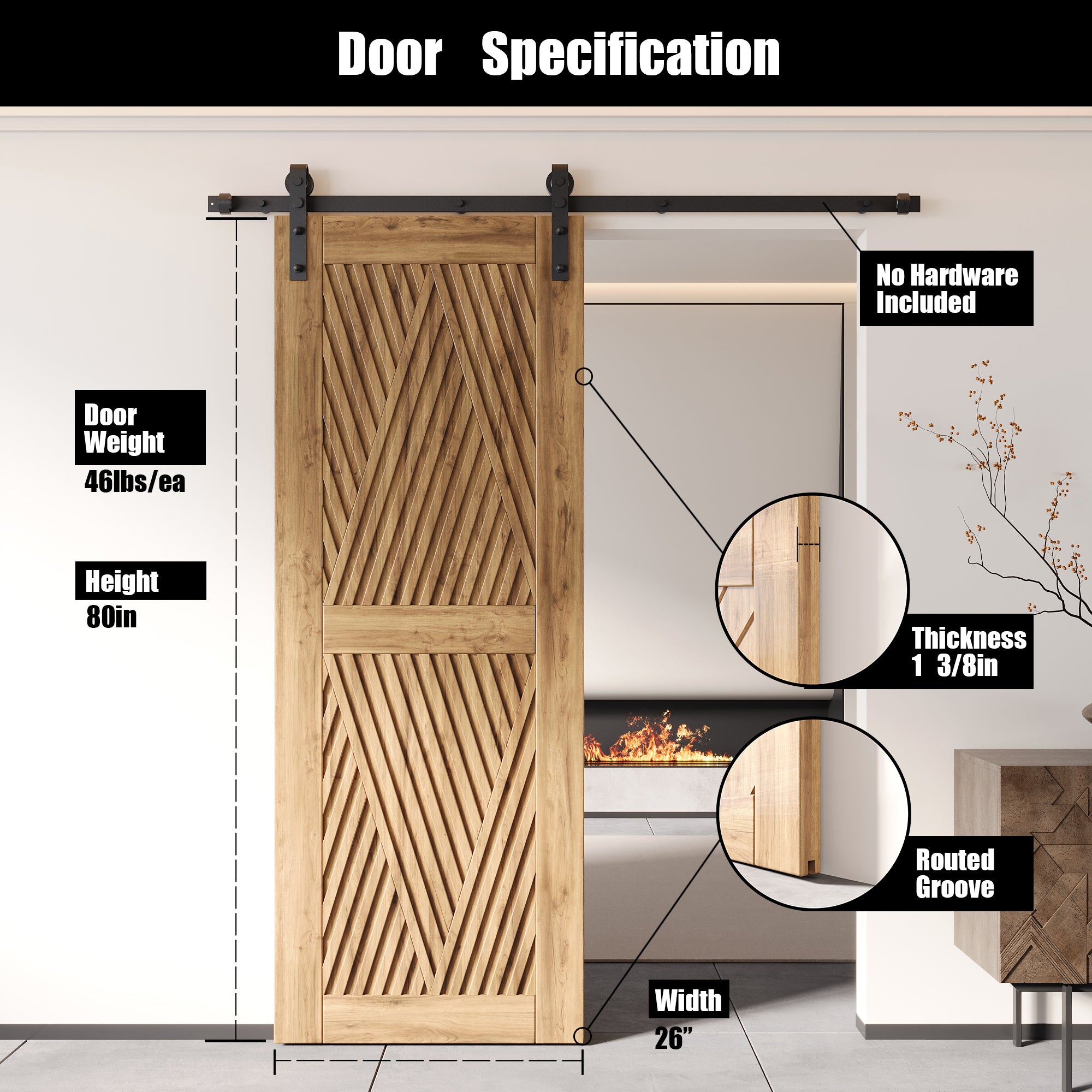 80" Height Diamond Design Unassembled & Unfinished Pine Wood Barn Door (Interior Use Only)