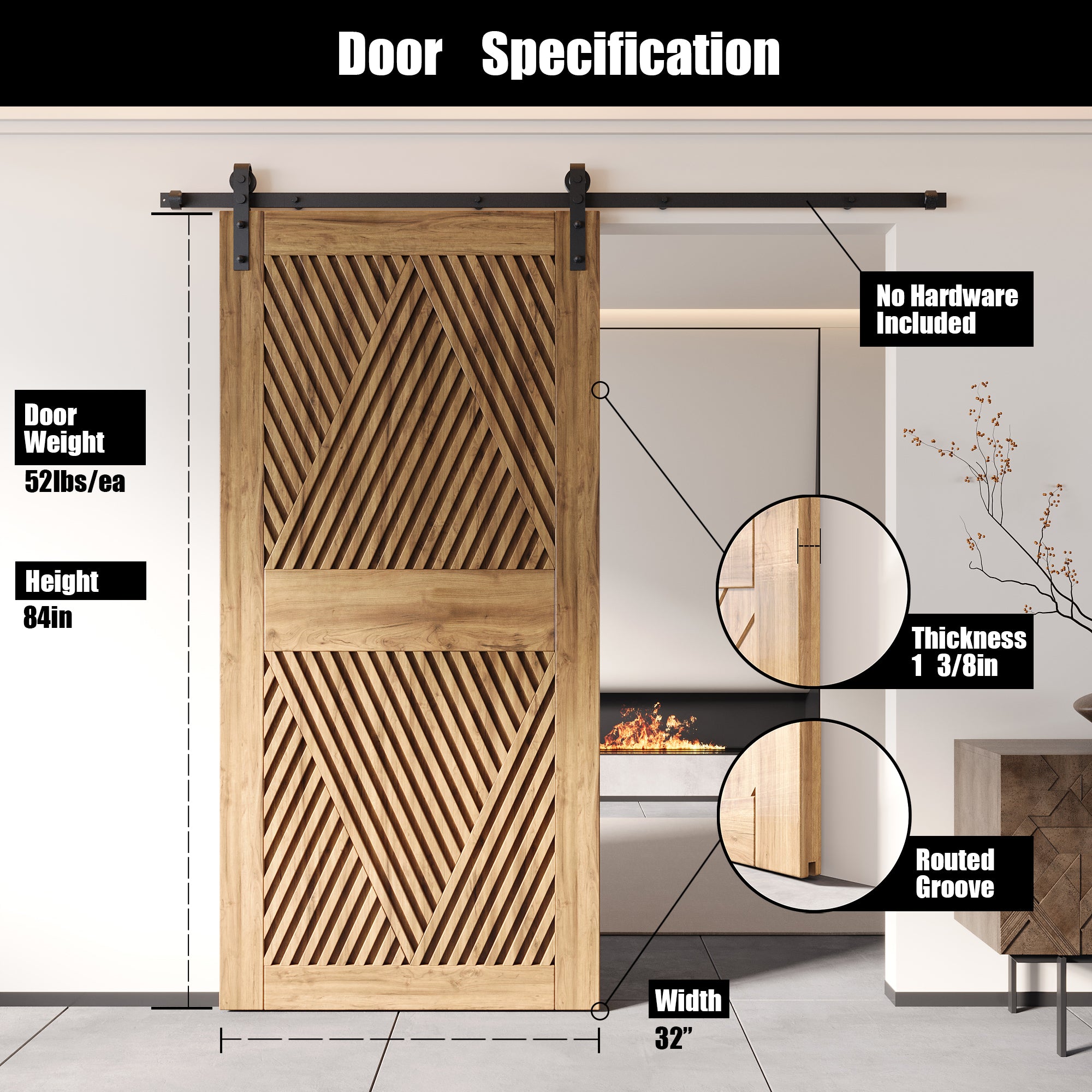 84" Height Diamond Design Unassembled & Unfinished Pine Wood Barn Door (Interior Use Only)