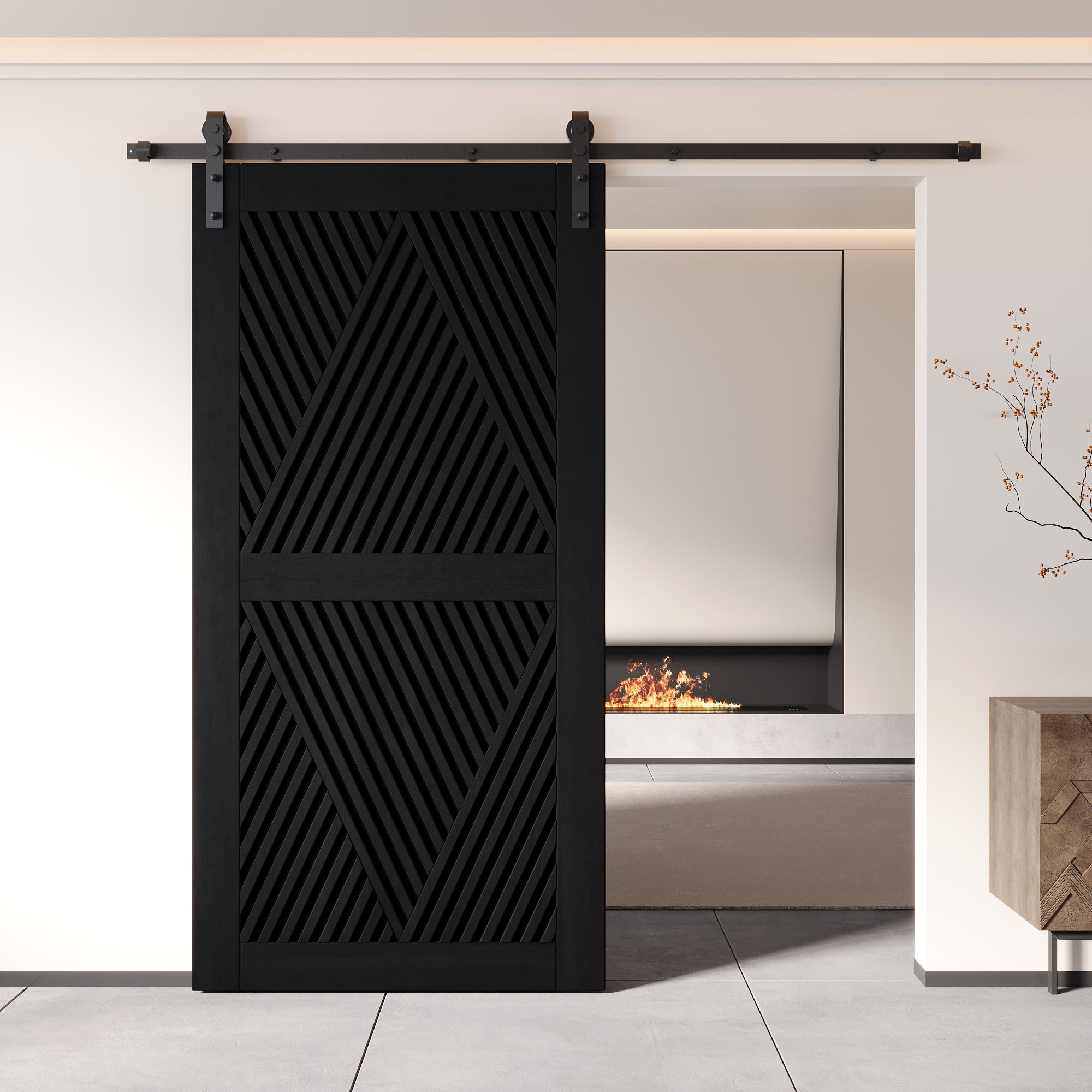 80" Height Black Diamond Design Unassembled & Finished Pine Wood Barn Door (Interior Use Only)