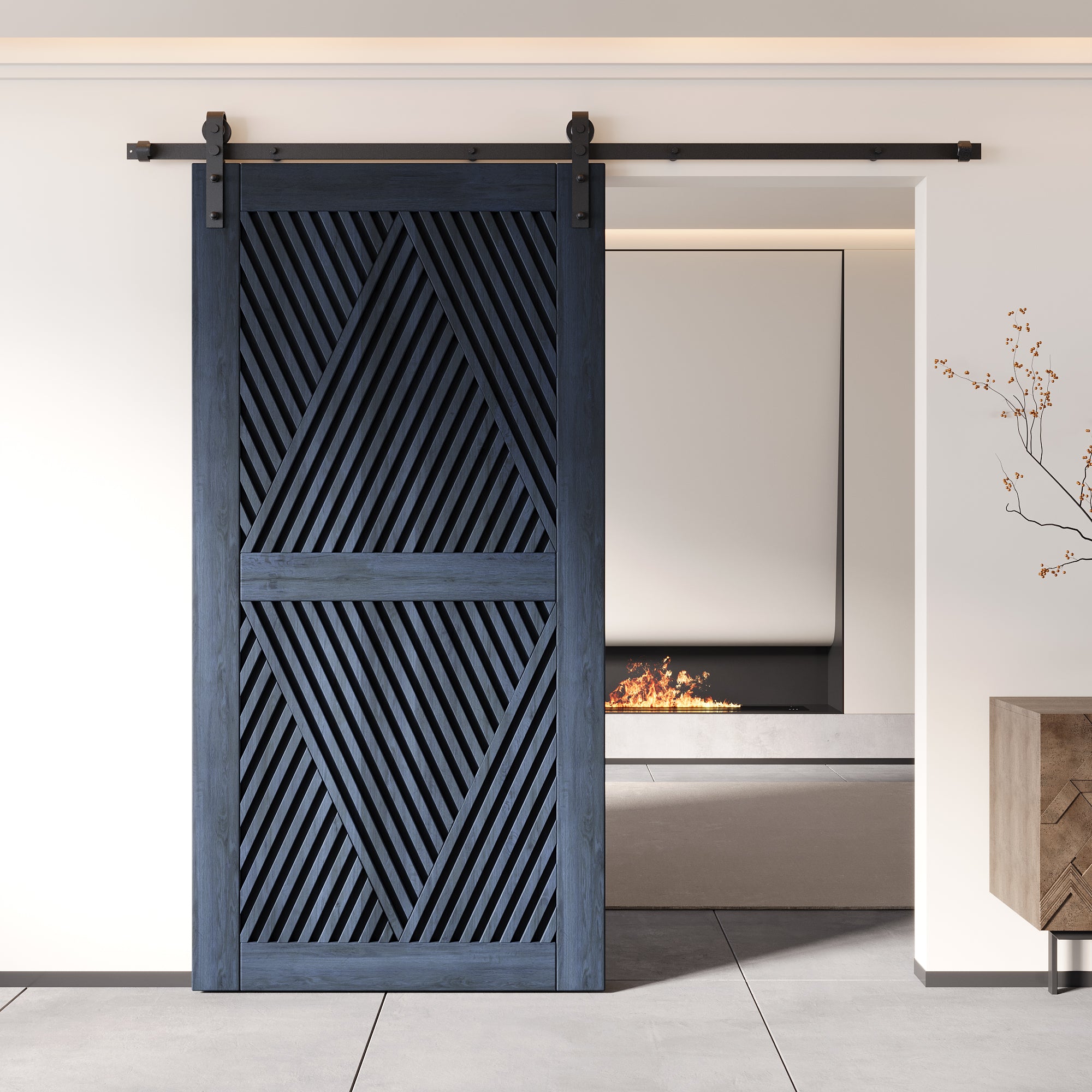 80" Height Navy Diamond Design Unassembled & Finished Pine Wood Barn Door (Interior Use Only)
