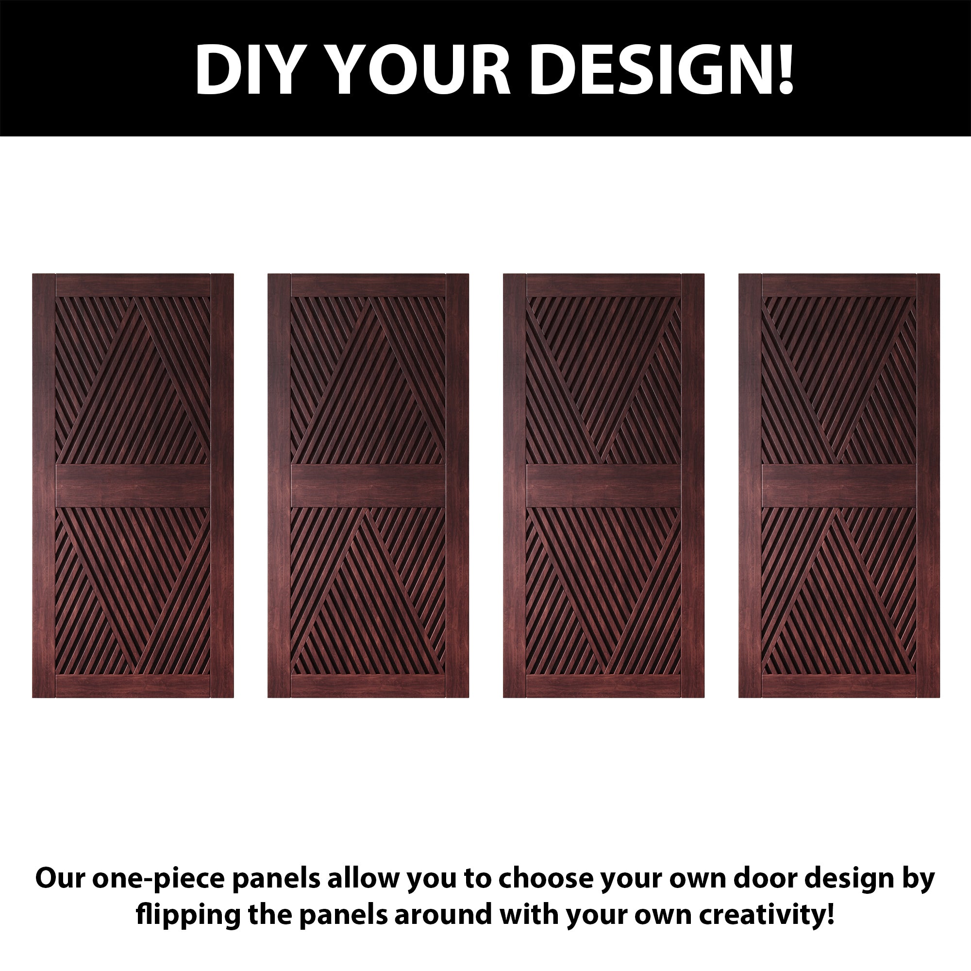 84" Height Red Mahogany Diamond Design Unassembled & Finished Pine Wood Barn Door (Interior Use Only)