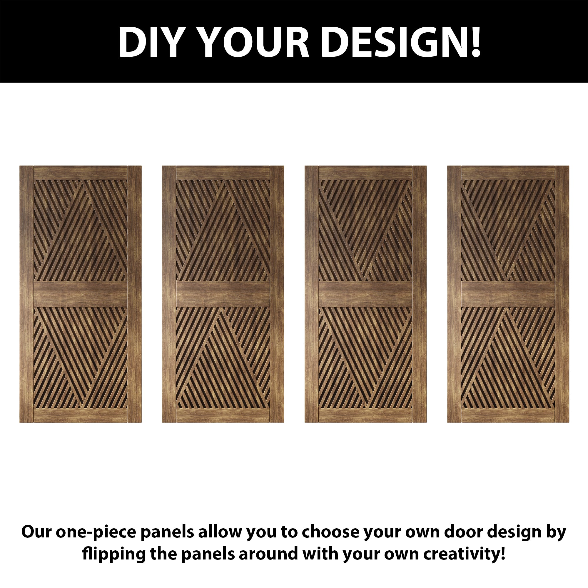 84" Height Dark Walnut Diamond Design Unassembled & Finished Pine Wood Barn Door (Interior Use Only)
