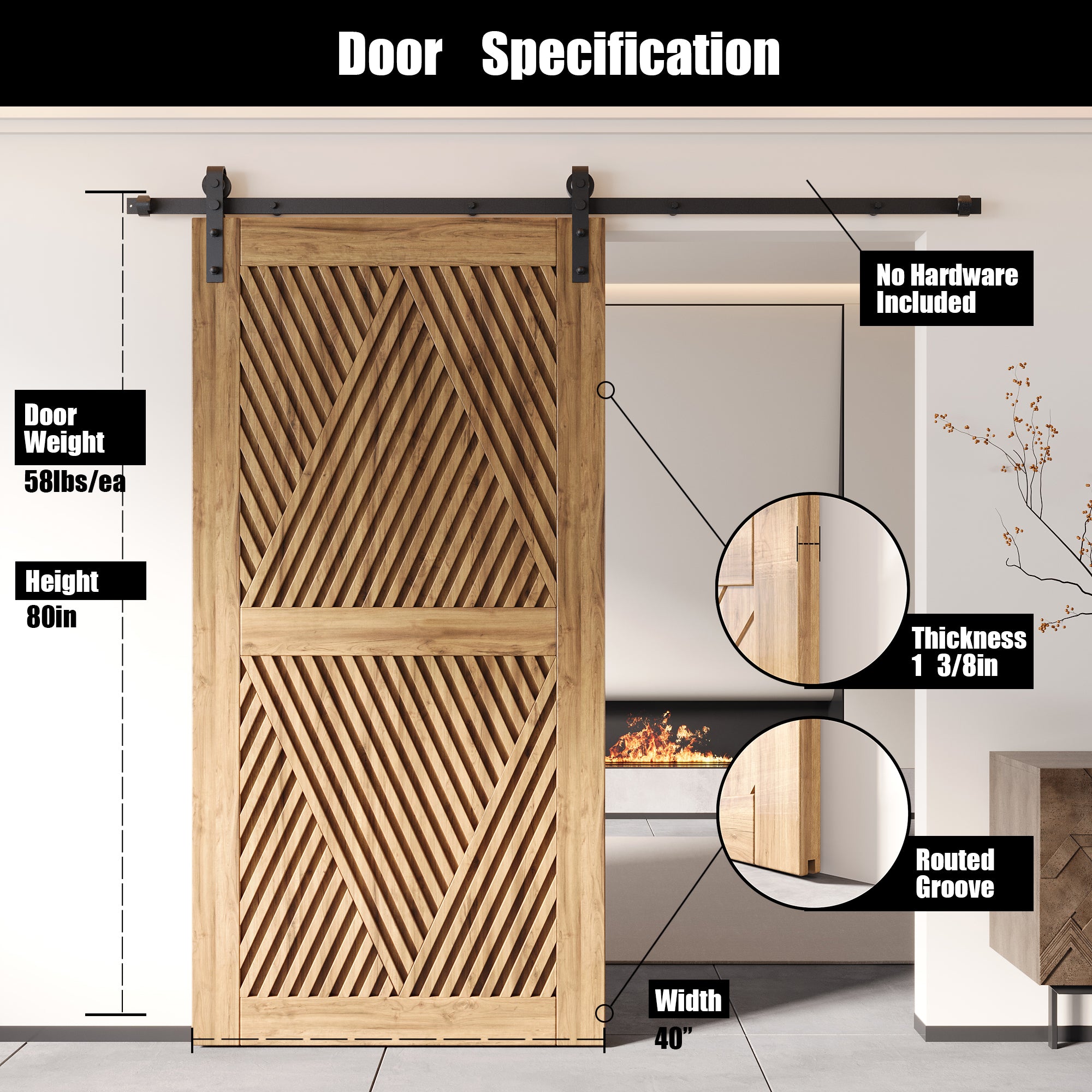 80" Height Diamond Design Unassembled & Unfinished Pine Wood Barn Door (Interior Use Only)