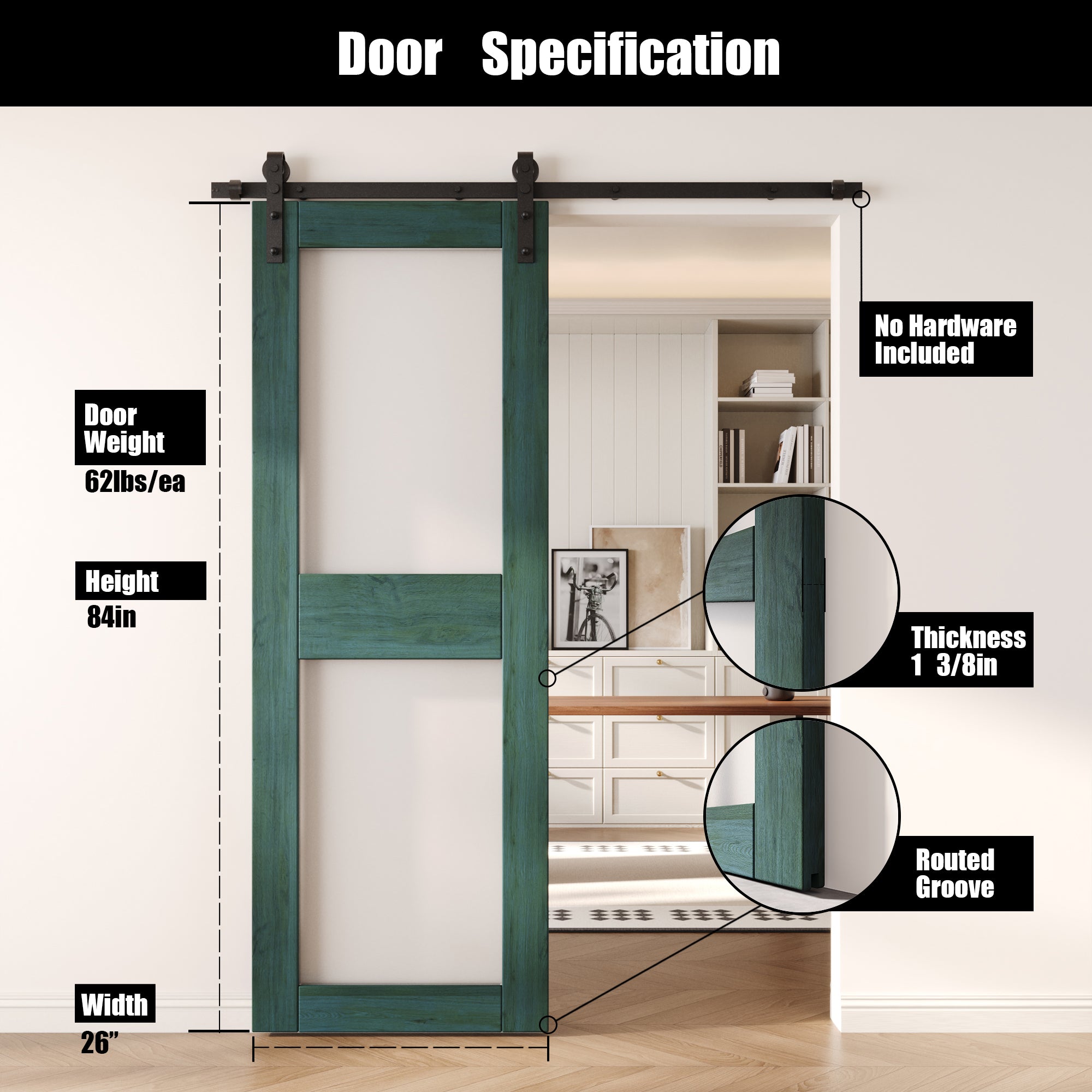 84" Height Royal Pine 2-Lite Frosted Glass Unassembled & Finished Pine Wood Barn Door (Interior Use Only)