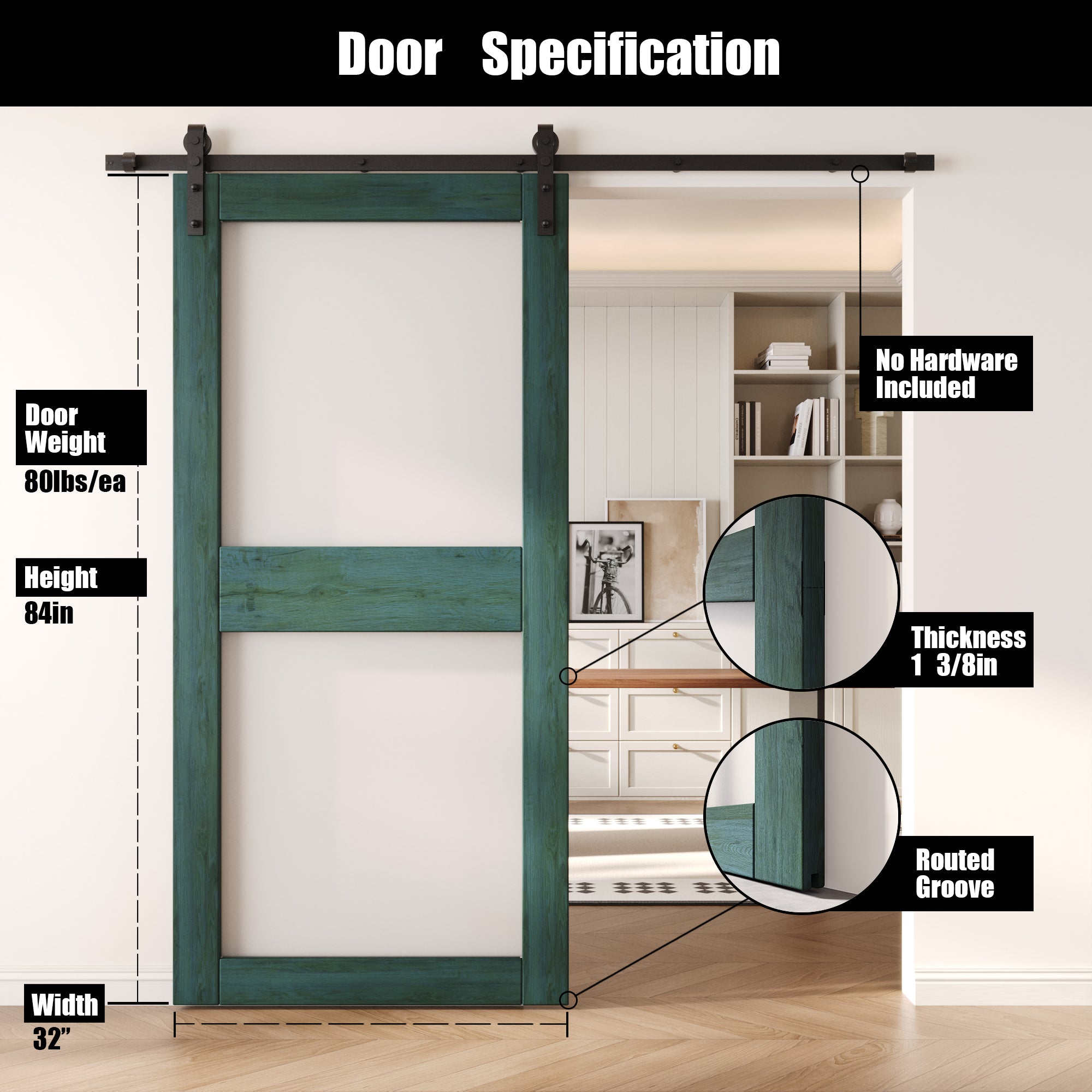 84" Height Royal Pine 2-Lite Frosted Glass Unassembled & Finished Pine Wood Barn Door (Interior Use Only)