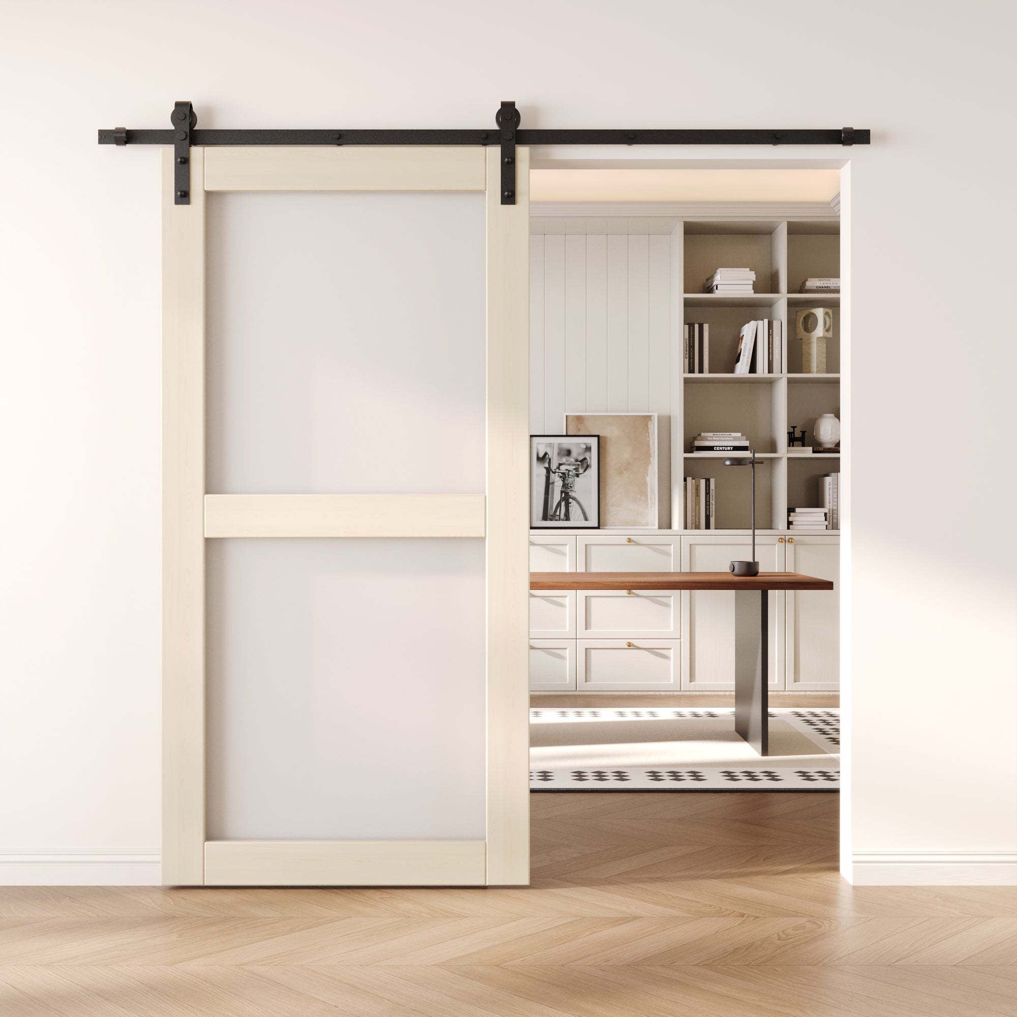 80" Height Tinsmith Gray 2-Lite Frosted Glass Unassembled & Finished Pine Wood Barn Door (Interior Use Only)