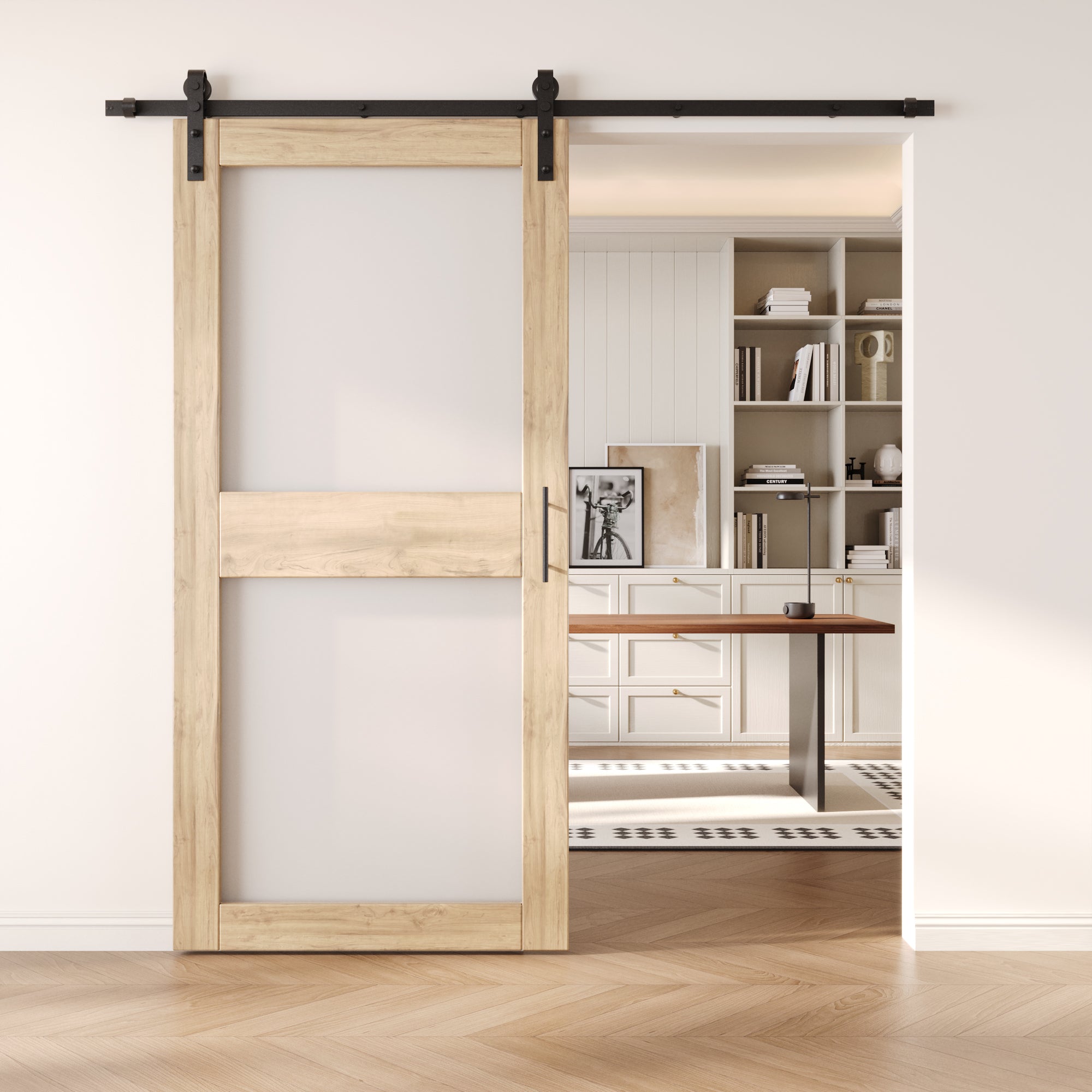 84" Height 2-Lite Frosted Glass Unassembled & Unfinished Pine Wood Barn Door (Interior Use Only)