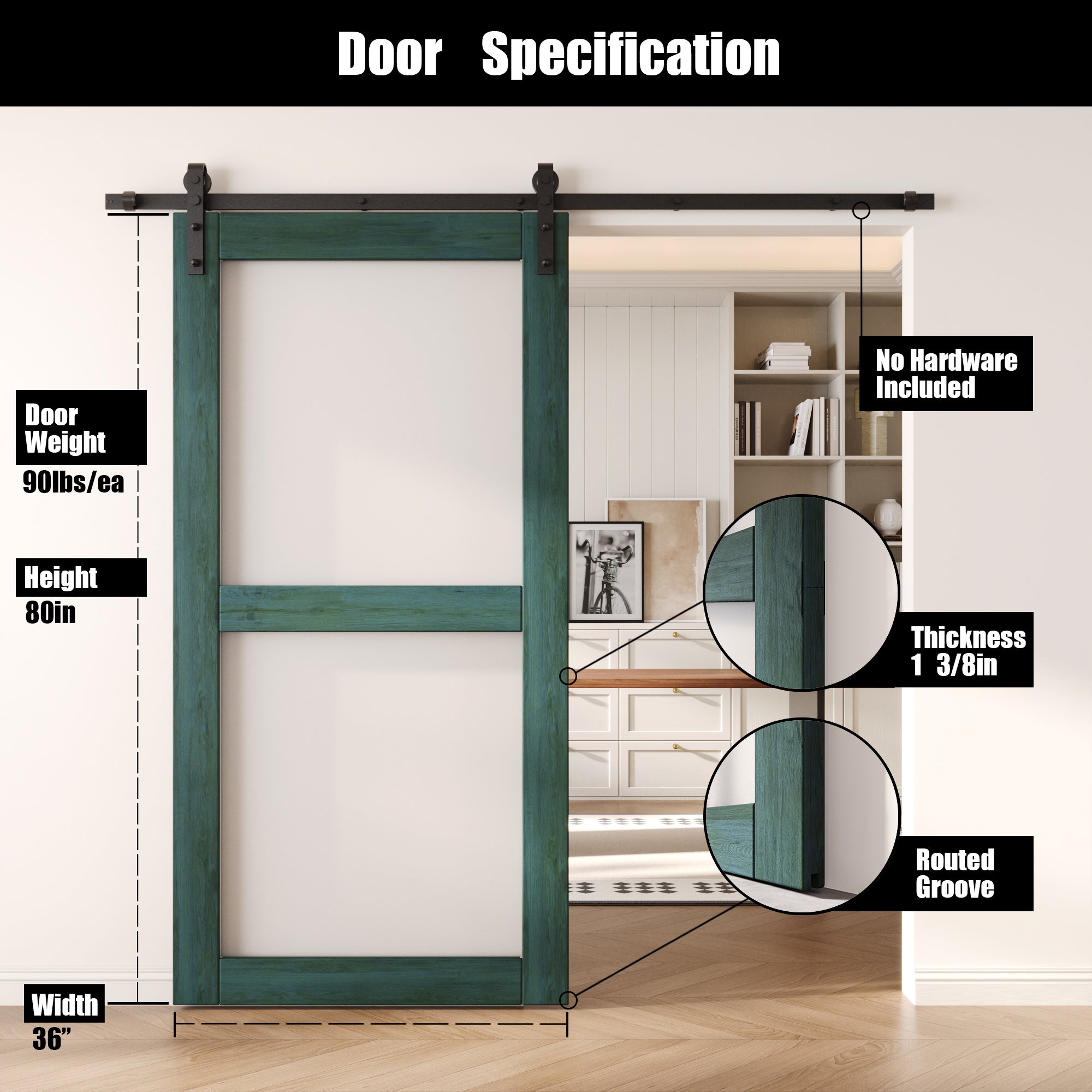 80" Height Royal Pine 2-Lite Frosted Glass Unassembled & Finished Pine Wood Barn Door (Interior Use Only)