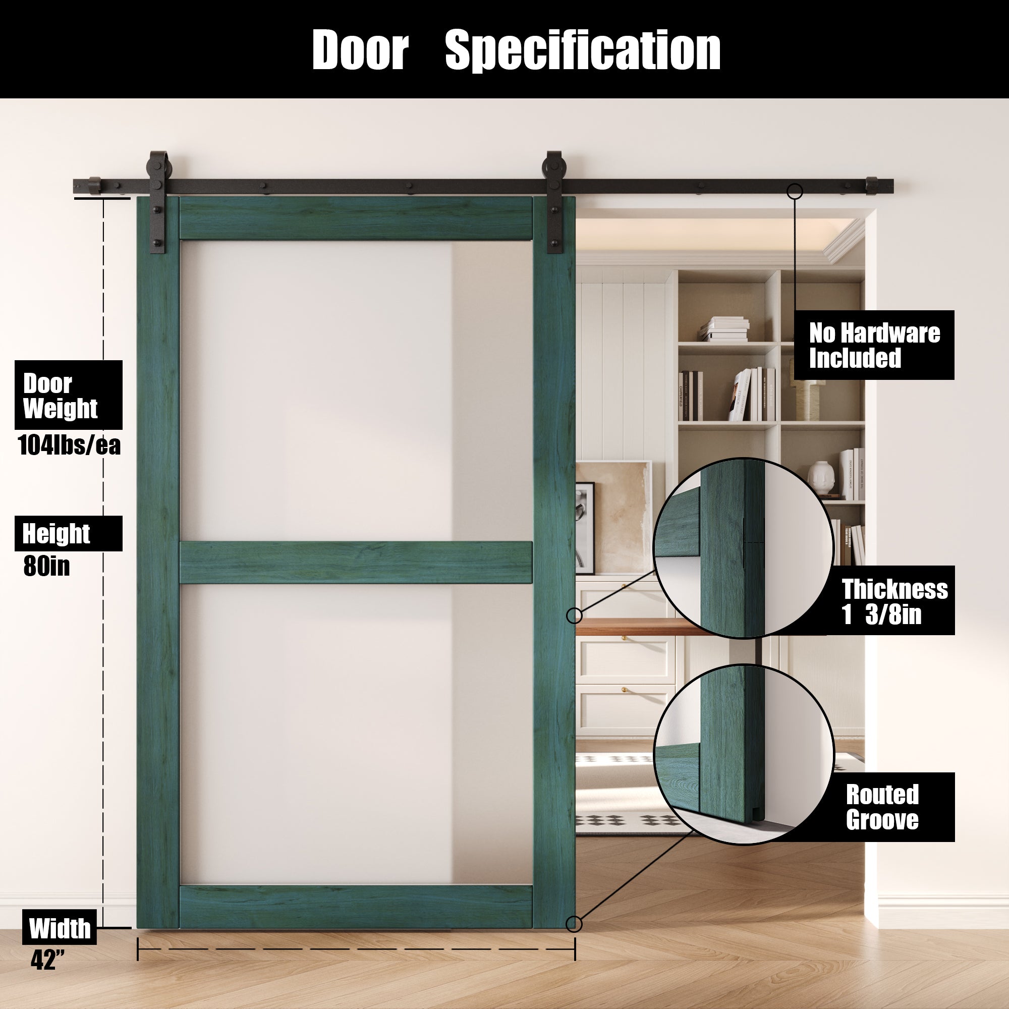 80" Height Royal Pine 2-Lite Frosted Glass Unassembled & Finished Pine Wood Barn Door (Interior Use Only)