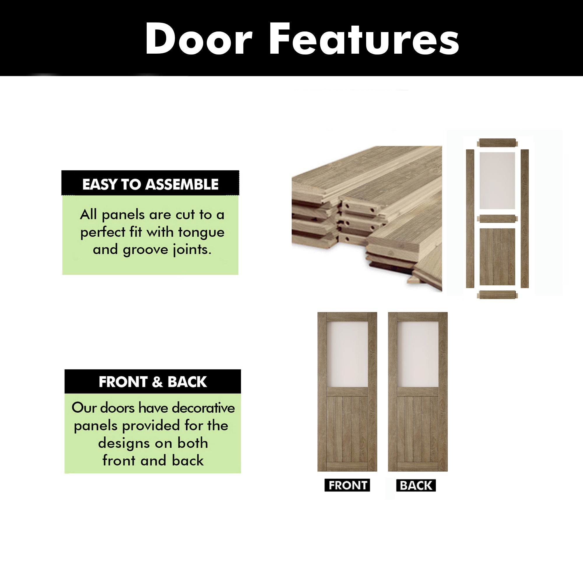 80" Height Classic Gray Half Lite Frosted Glass Unassembled & Finished Pine Wood Barn Door (Interior Use Only)