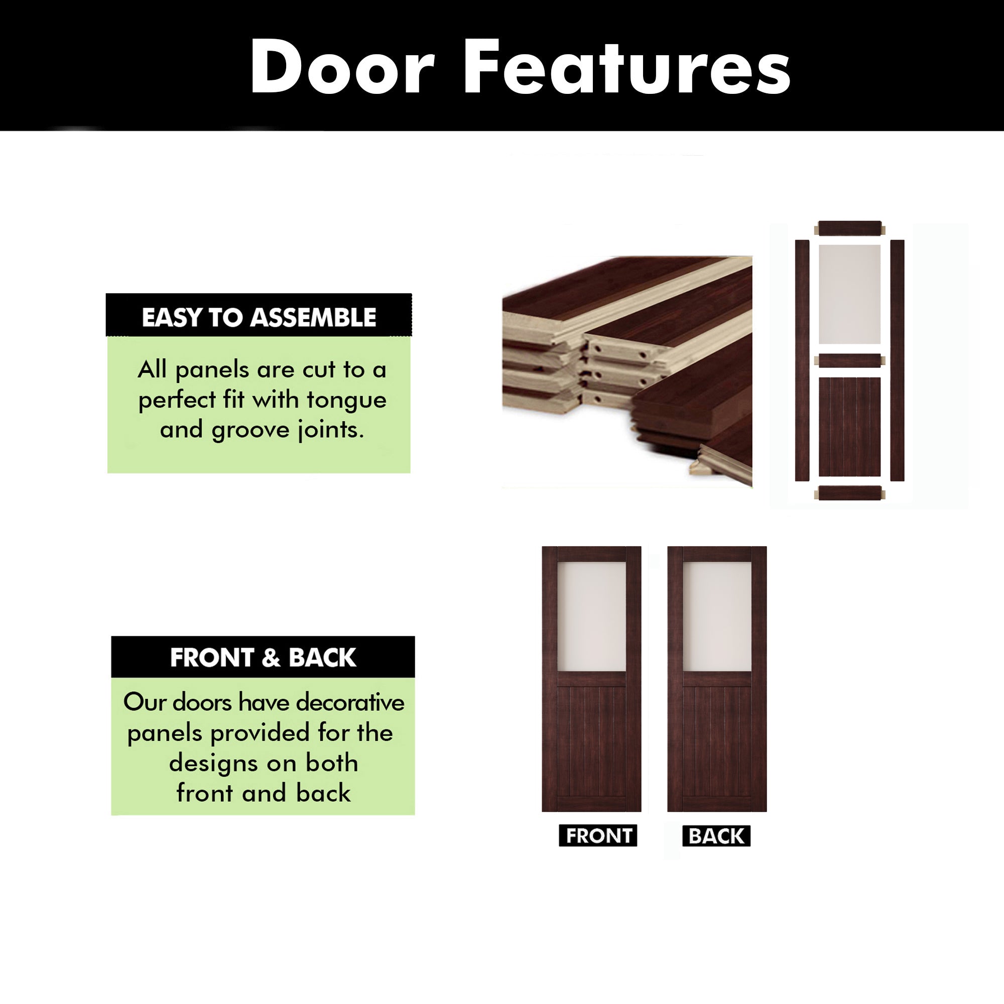 80" Height Red Mahogany Half Lite Frosted Glass Unassembled & Finished Pine Wood Barn Door (Interior Use Only)