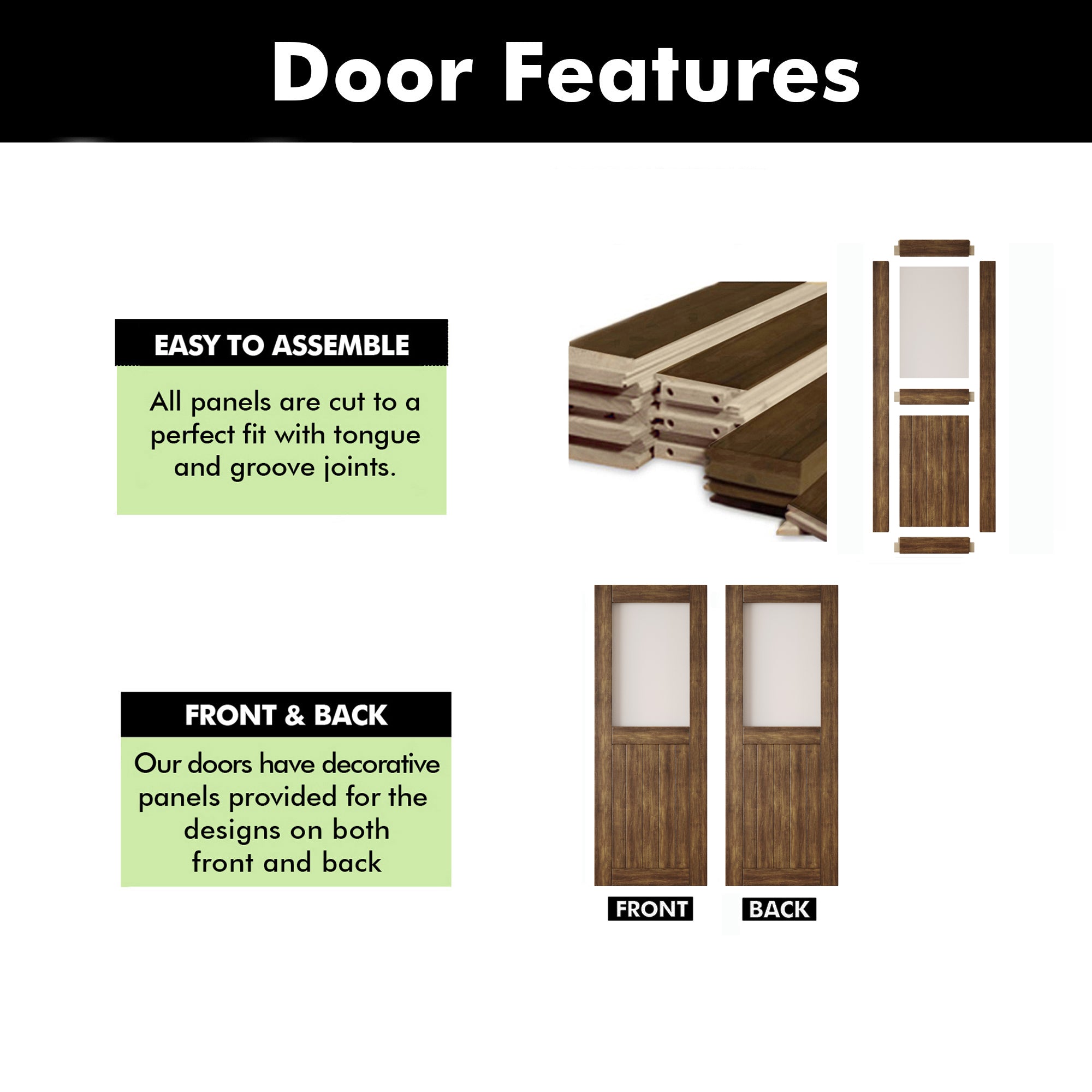 80" Height Dark Walnut Half Lite Frosted Glass Unassembled & Finished Pine Wood Barn Door (Interior Use Only)