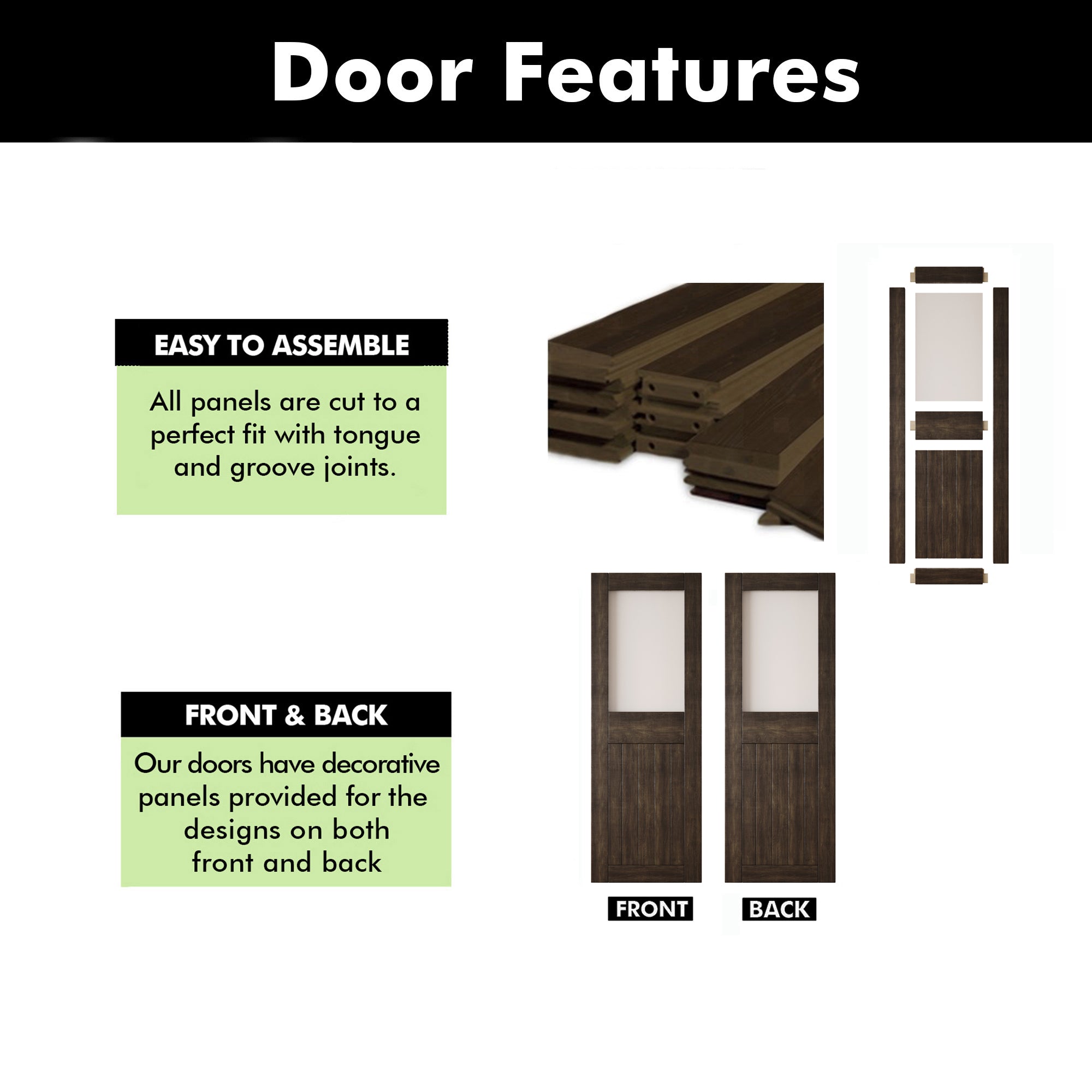 84" Height Ebony Half Lite Frosted Glass Unassembled & Finished Pine Wood Barn Door (Interior Use Only)