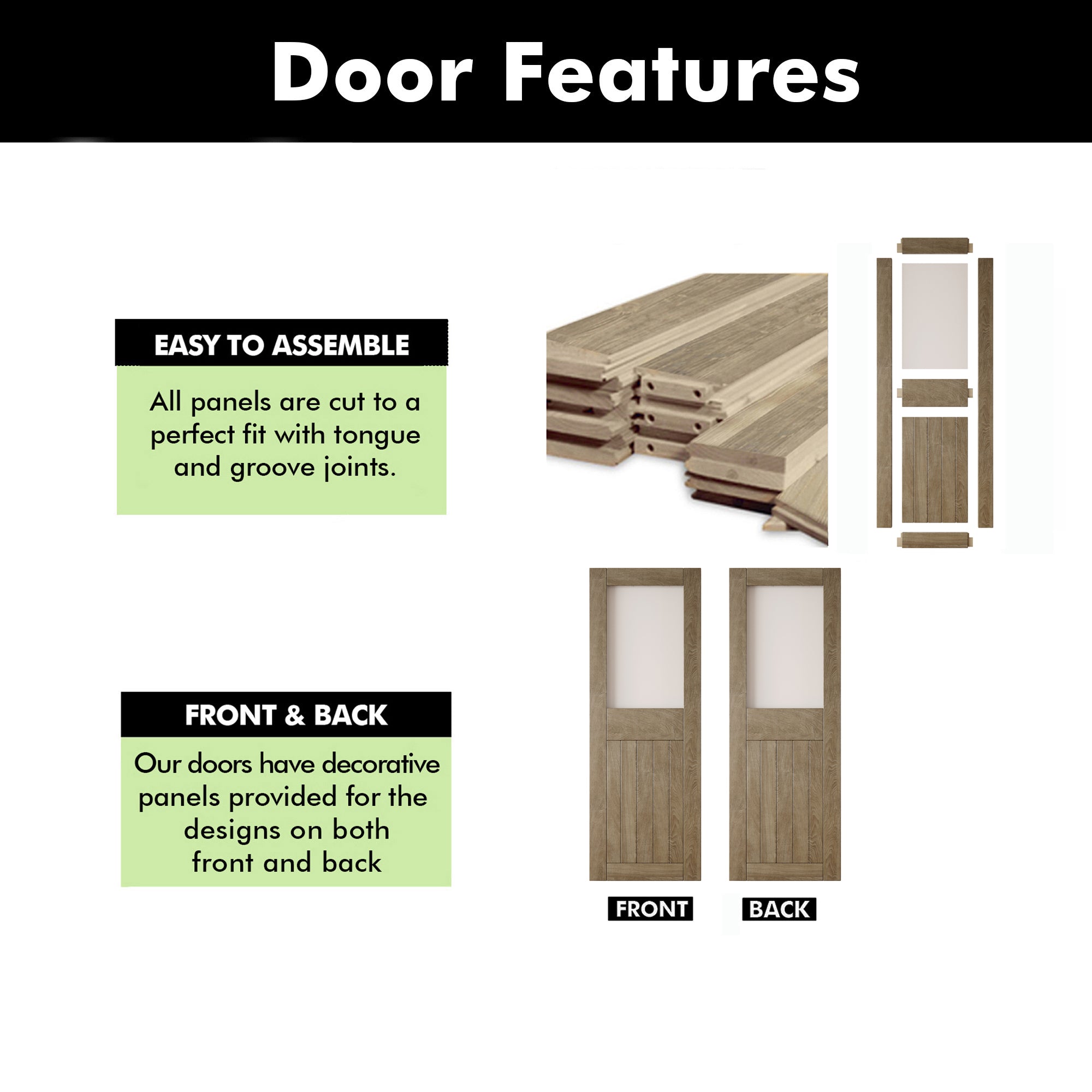 84" Height Classic Gray Half Lite Frosted Glass Unassembled & Finished Pine Wood Barn Door (Interior Use Only)