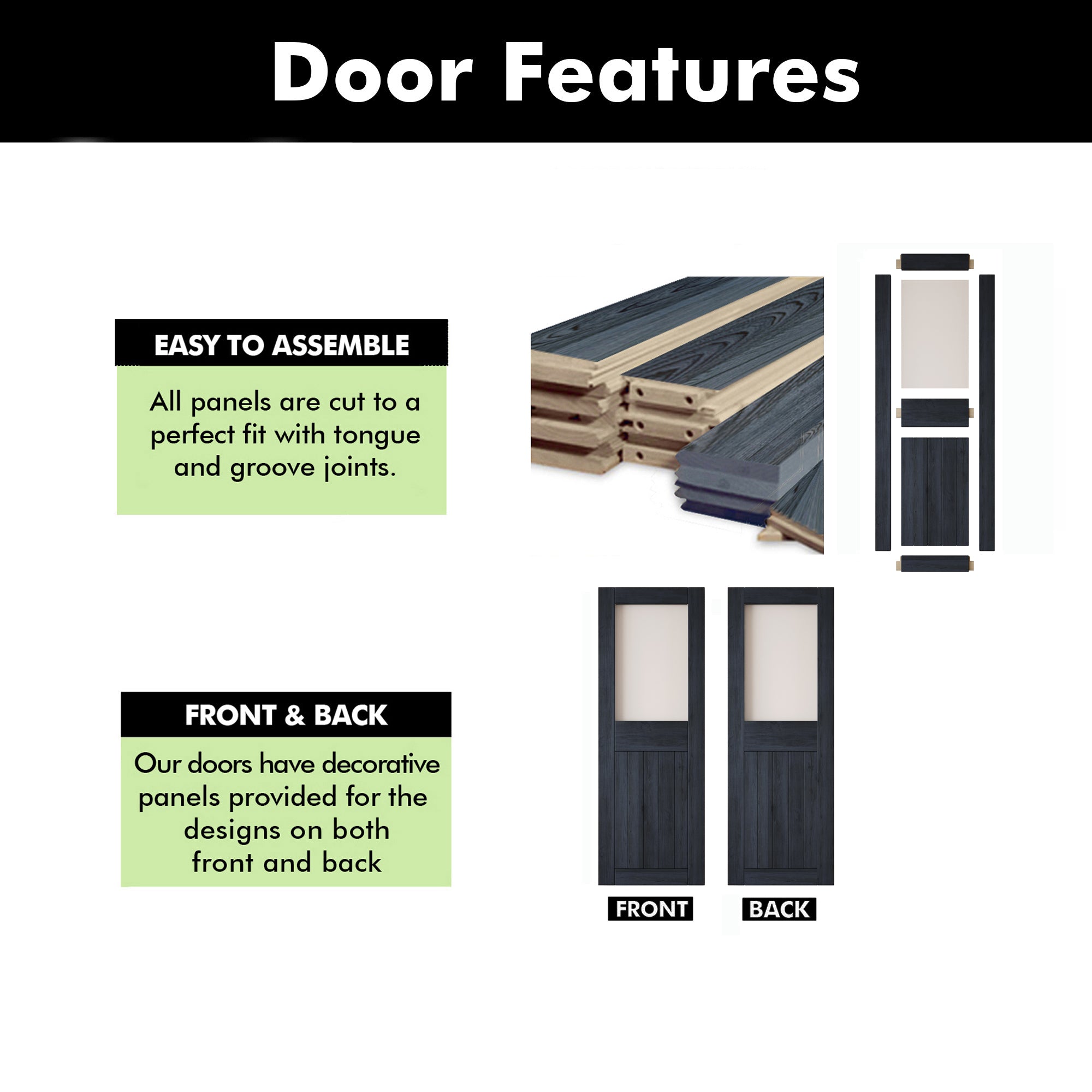 84" Height Navy Half Lite Frosted Glass Unassembled & Finished Pine Wood Barn Door (Interior Use Only)