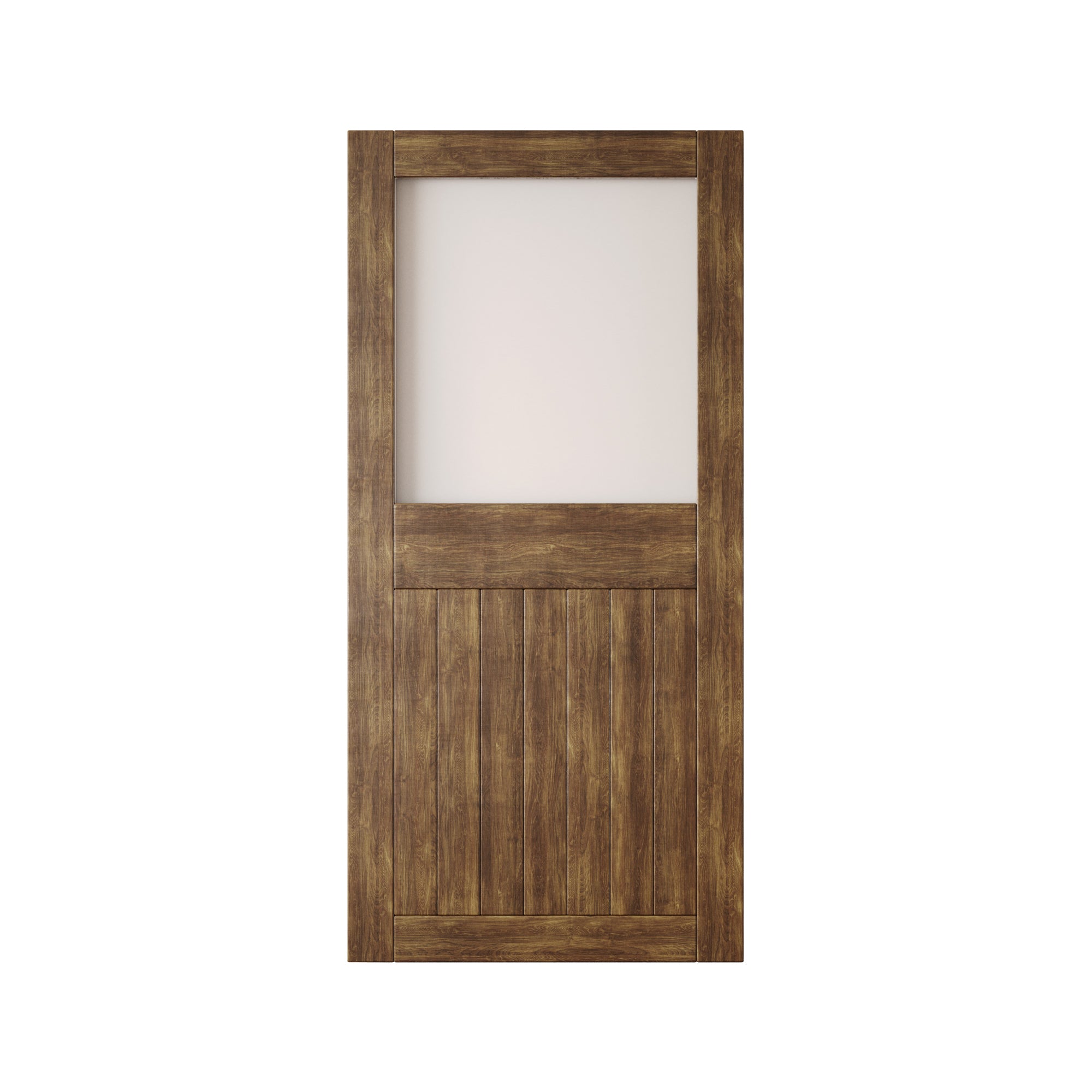 84" Height Dark Walnut Half Lite Frosted Glass Unassembled & Finished Pine Wood Barn Door (Interior Use Only)