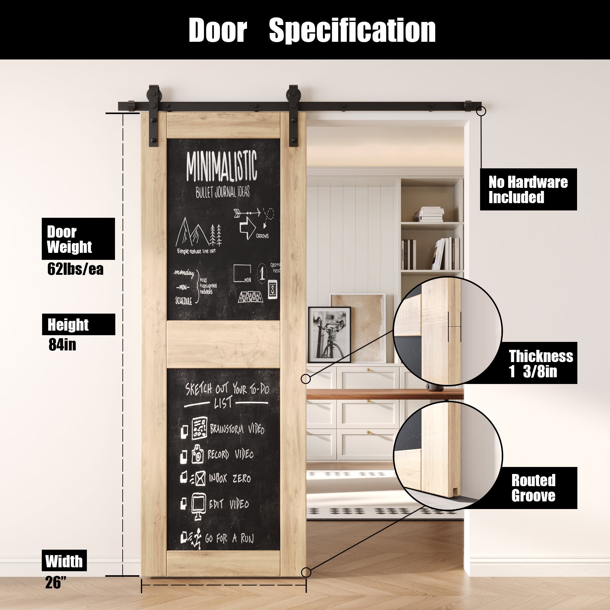 84" Height Chalkboard Design Unassembled & Unfinished Pine Wood Barn Door (Interior Use Only)
